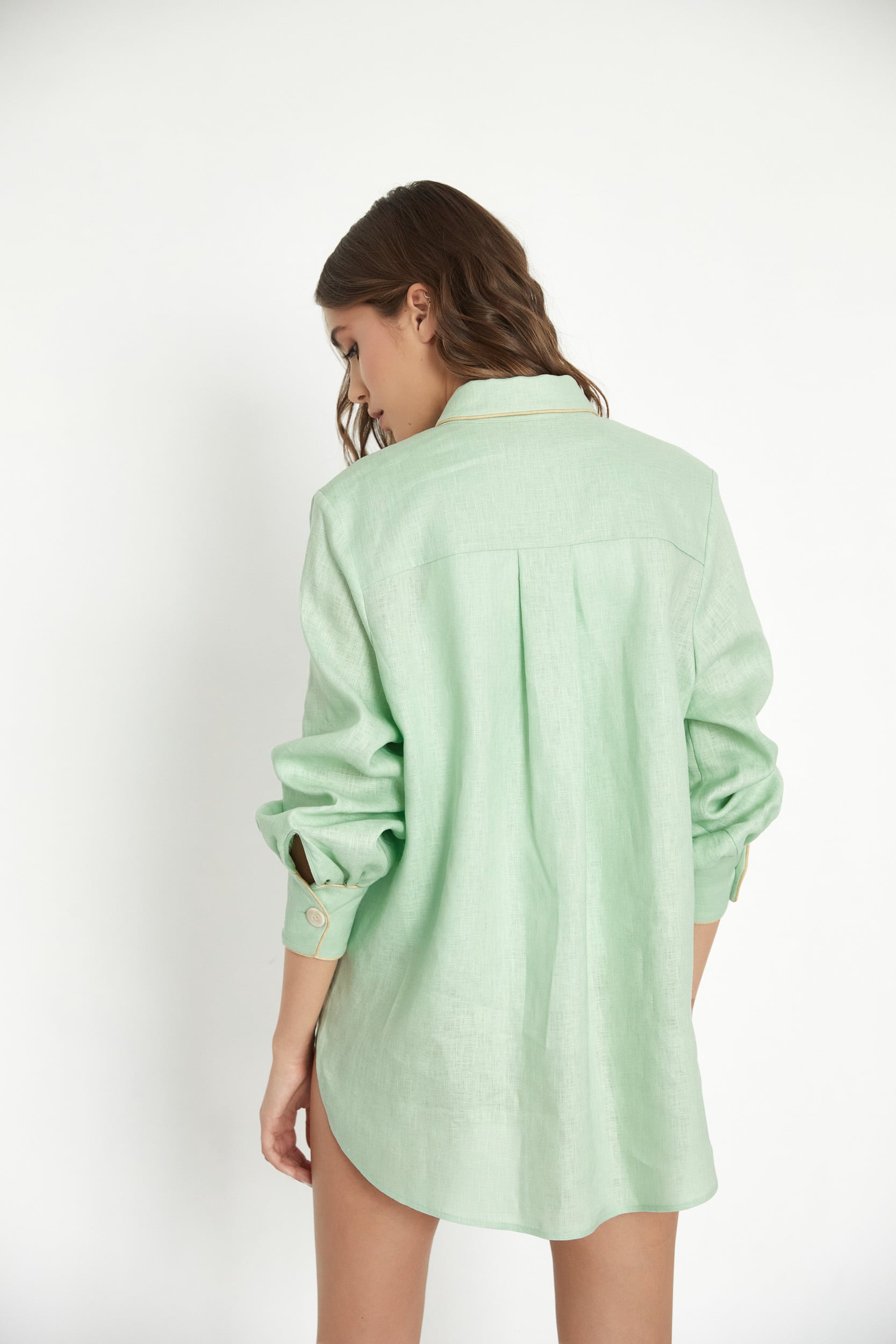 Oversized linen shirt in mint green