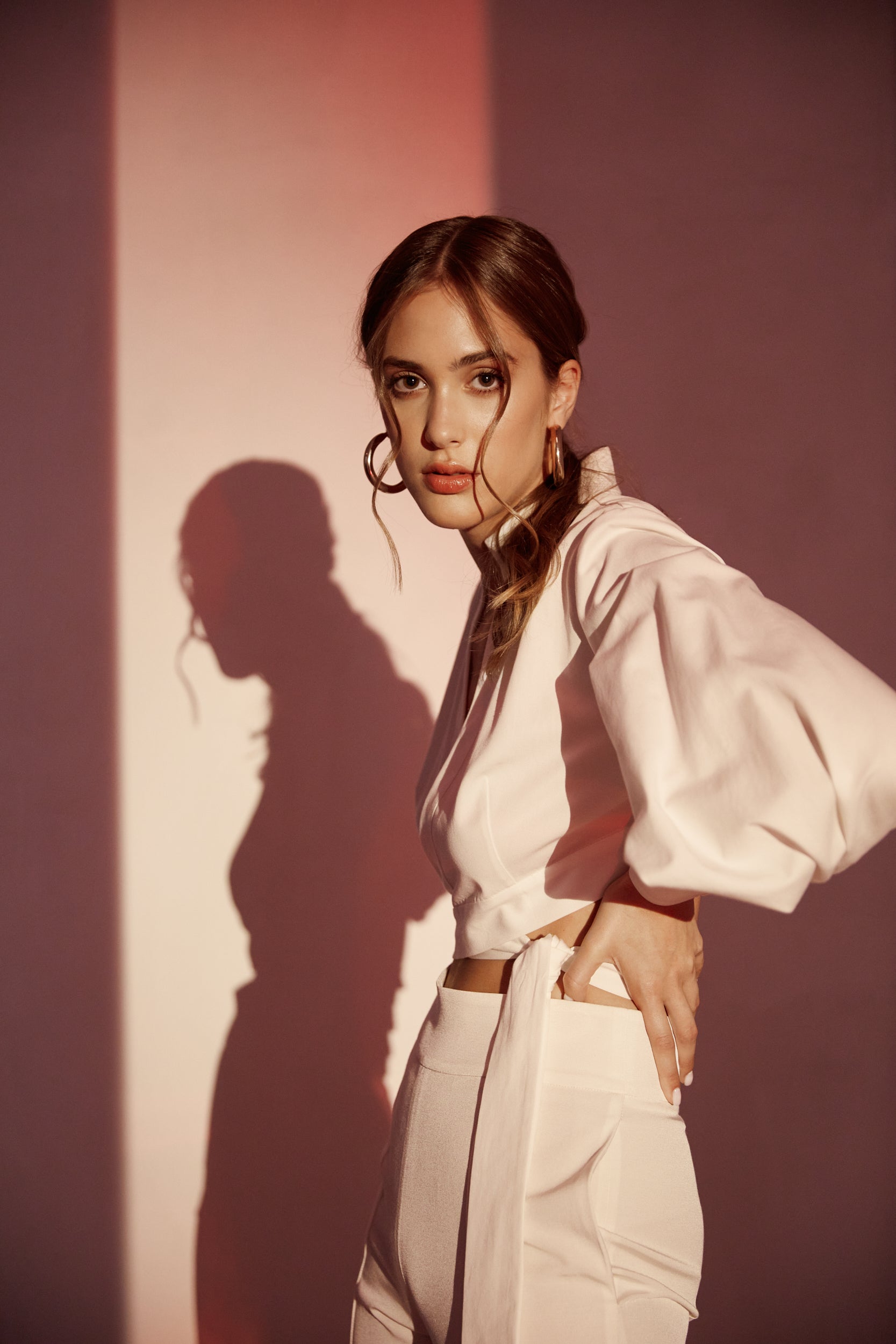 Wrap around crisp cotton blouse in white