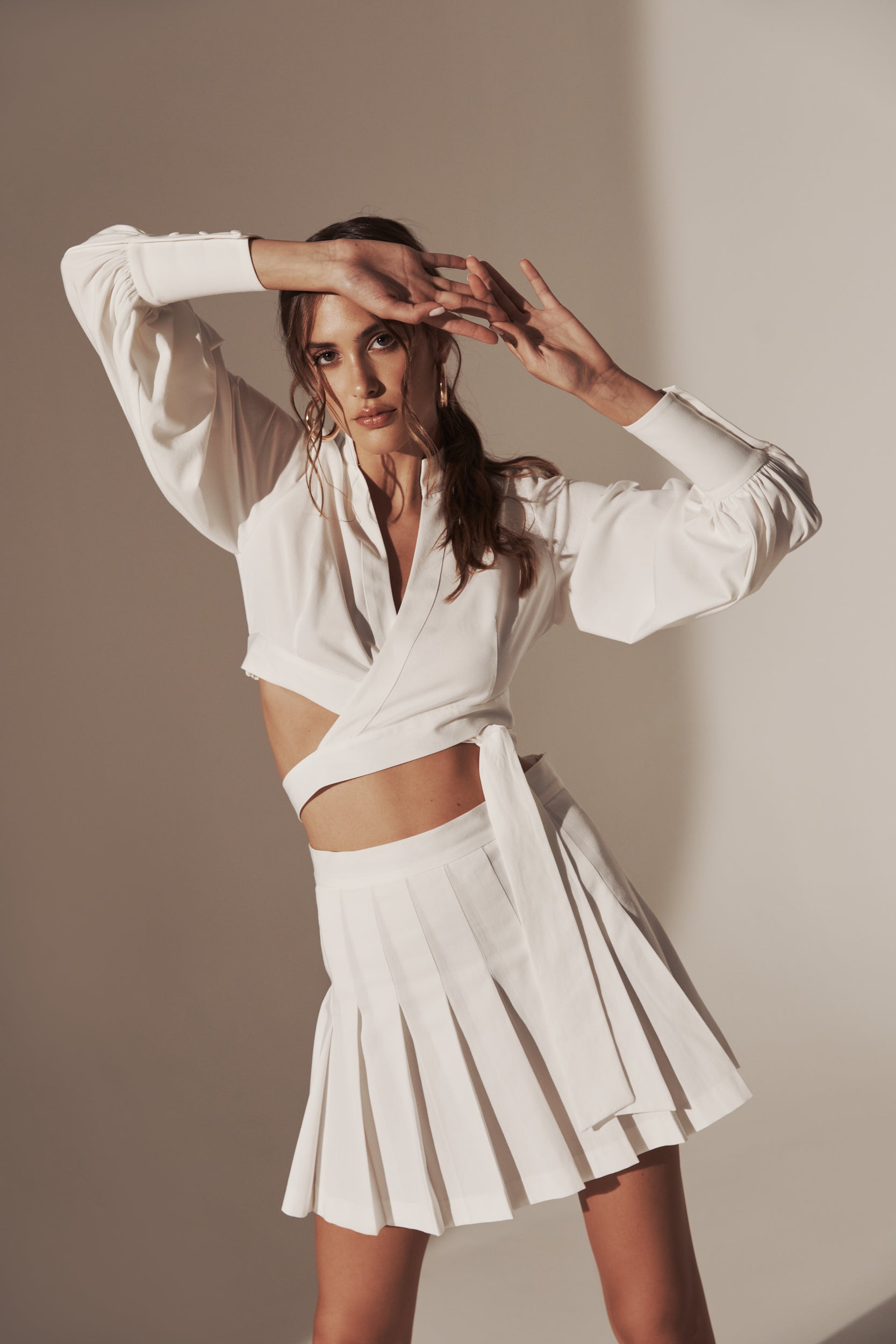Wrap around crisp cotton blouse in white