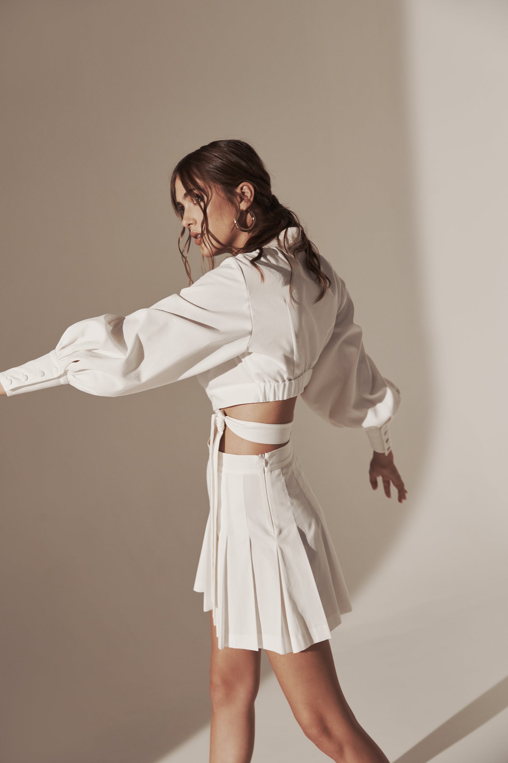 Wrap around crisp cotton blouse in white