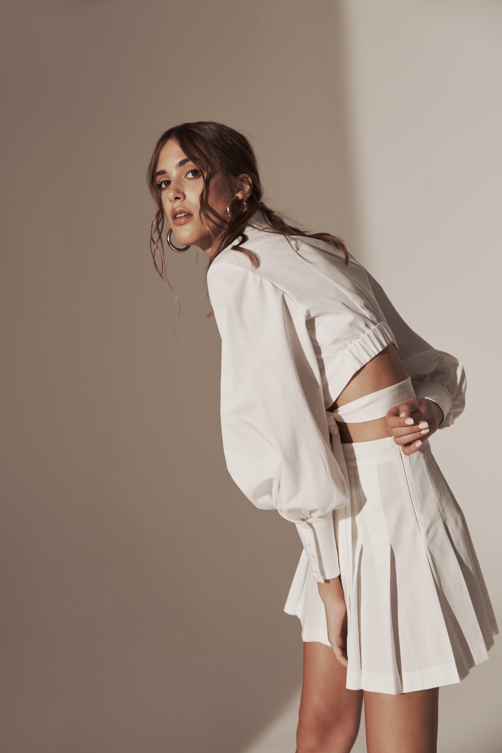 Wrap around crisp cotton blouse in white
