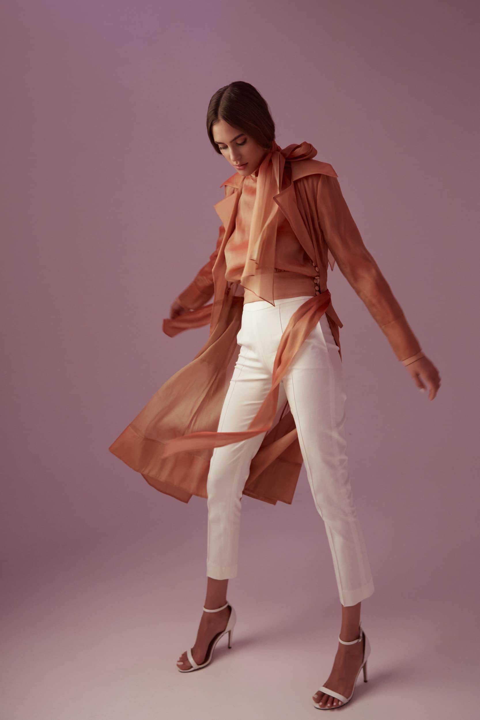 See Through Orange Organza Trench Coat
