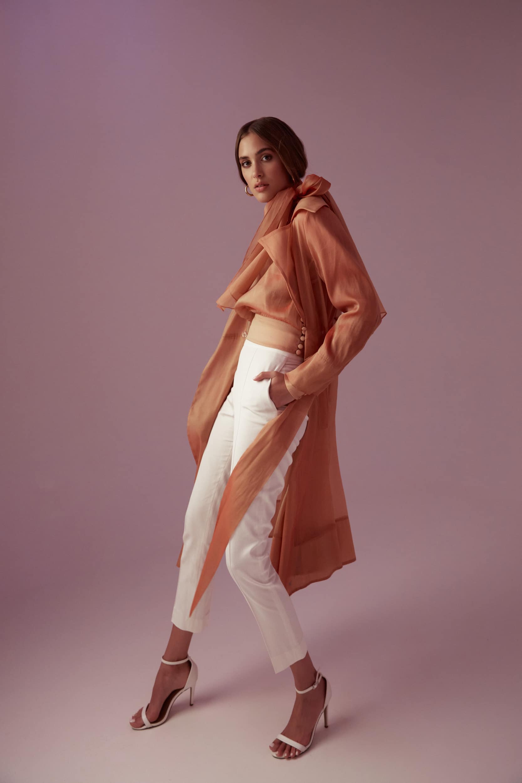 See Through Orange Organza Trench Coat