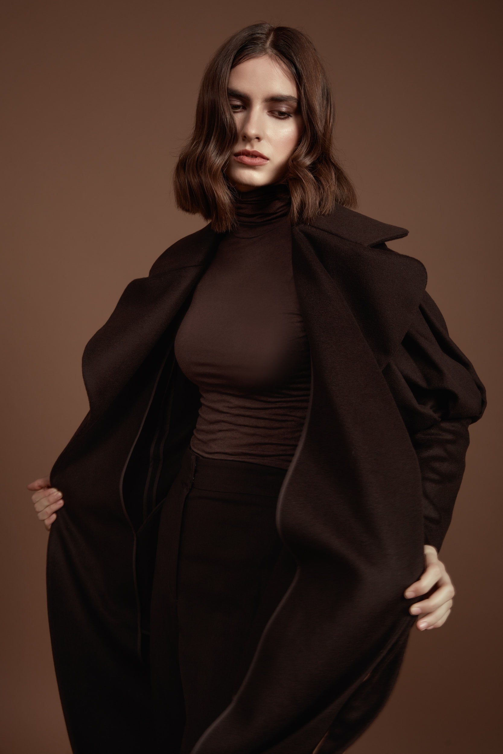 Statement Trench Coat in Chocolate Brown Wool and Cashmere