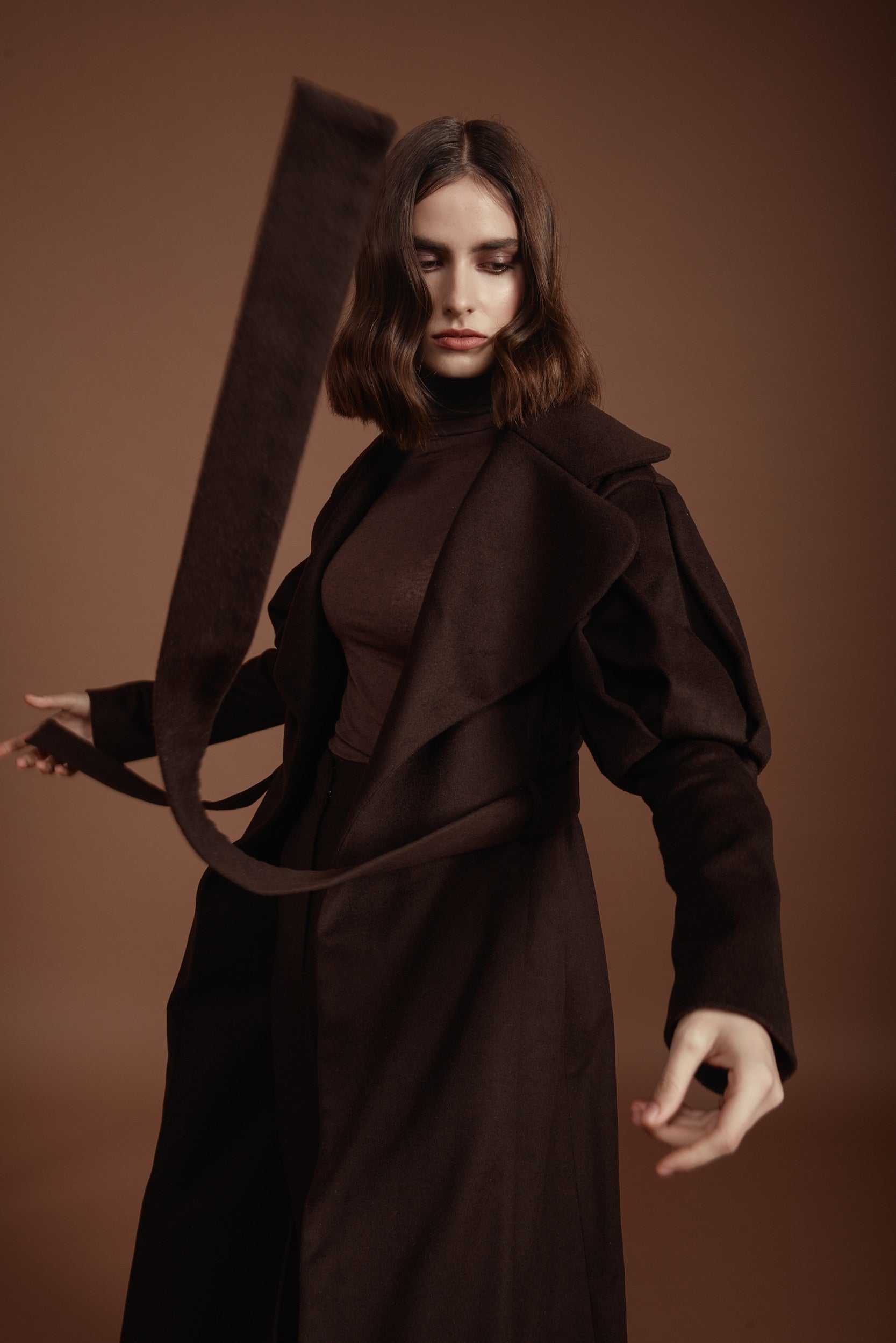 Statement Trench Coat in Chocolate Brown Wool and Cashmere