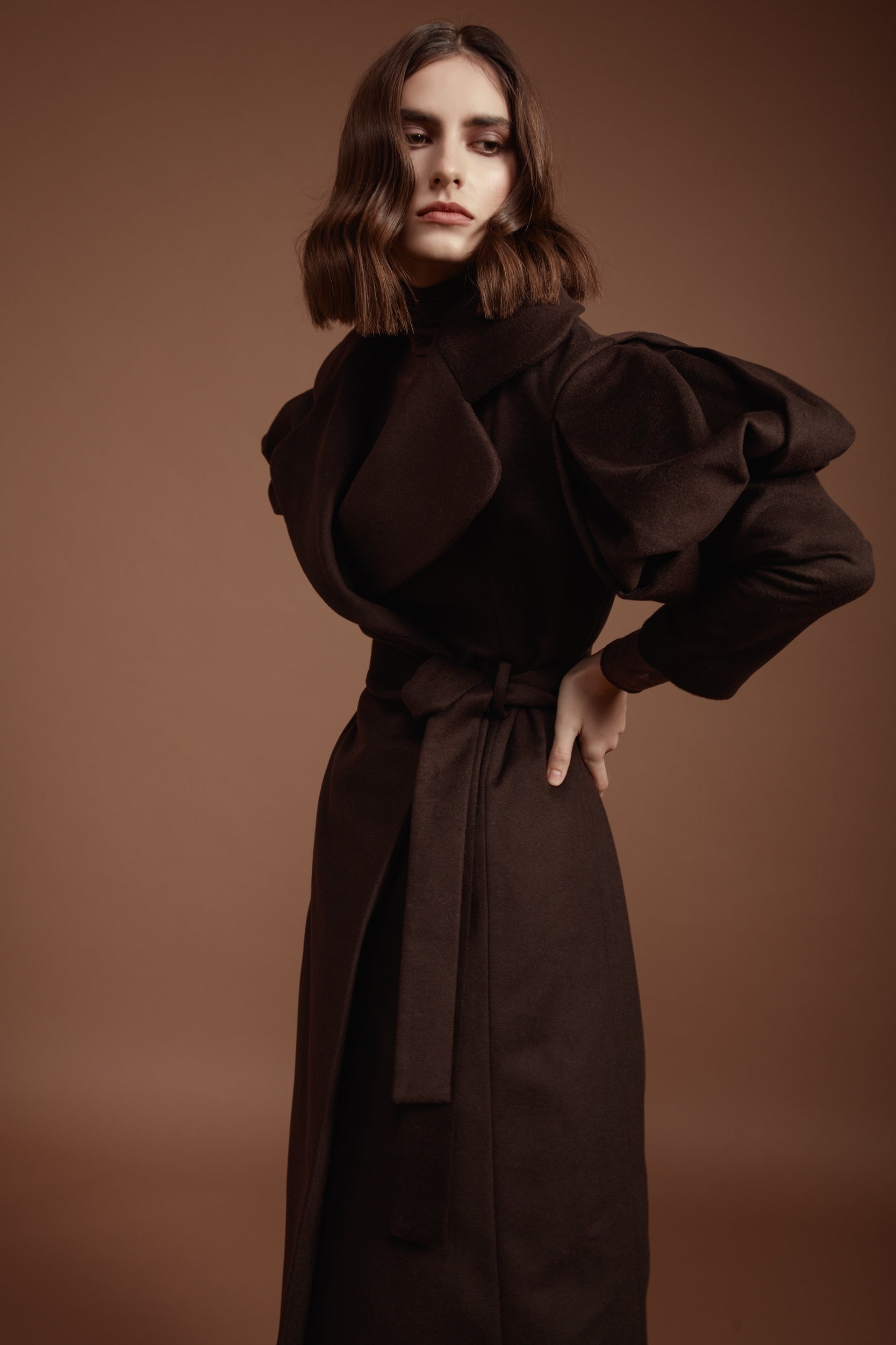 Statement Trench Coat in Chocolate Brown Wool and Cashmere