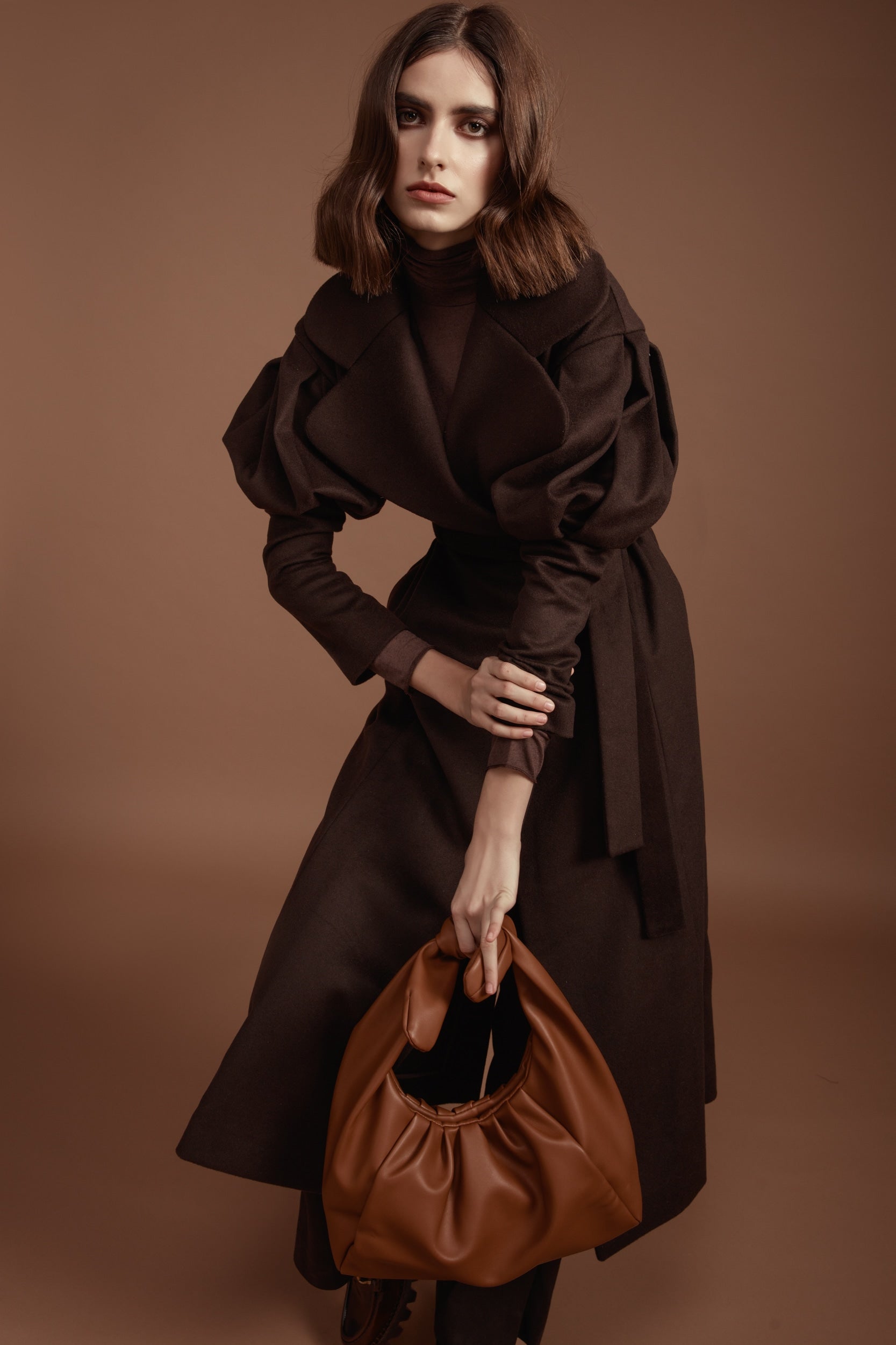 Statement Trench Coat in Chocolate Brown Wool and Cashmere