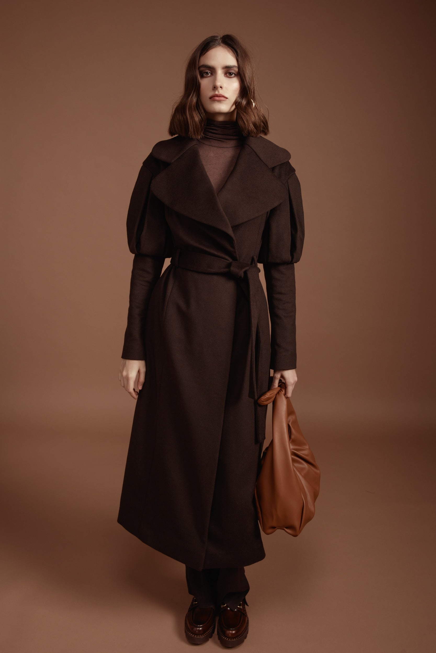 Statement Trench Coat in Chocolate Brown Wool and Cashmere