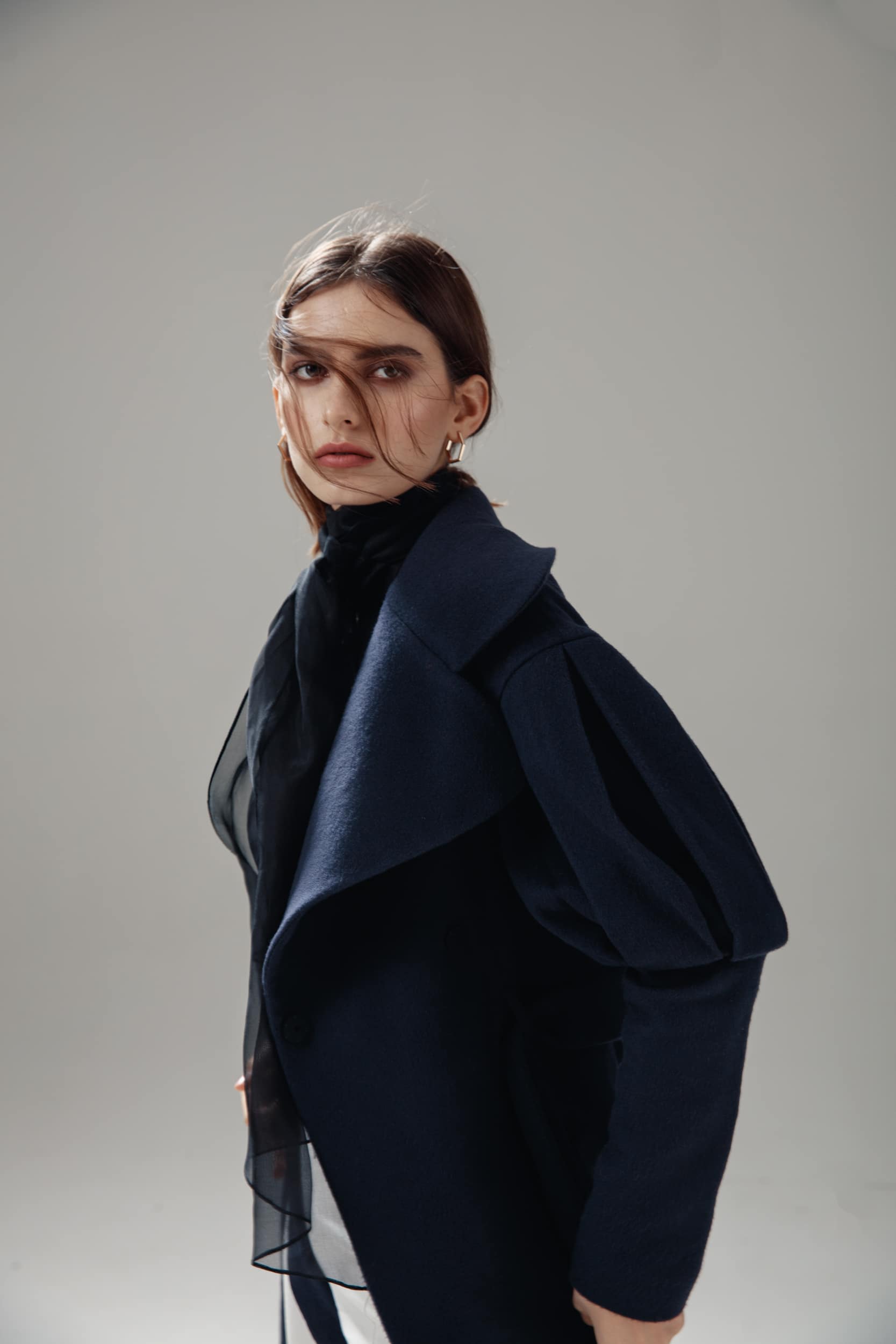 Statement Trench Coat in Navy Blue