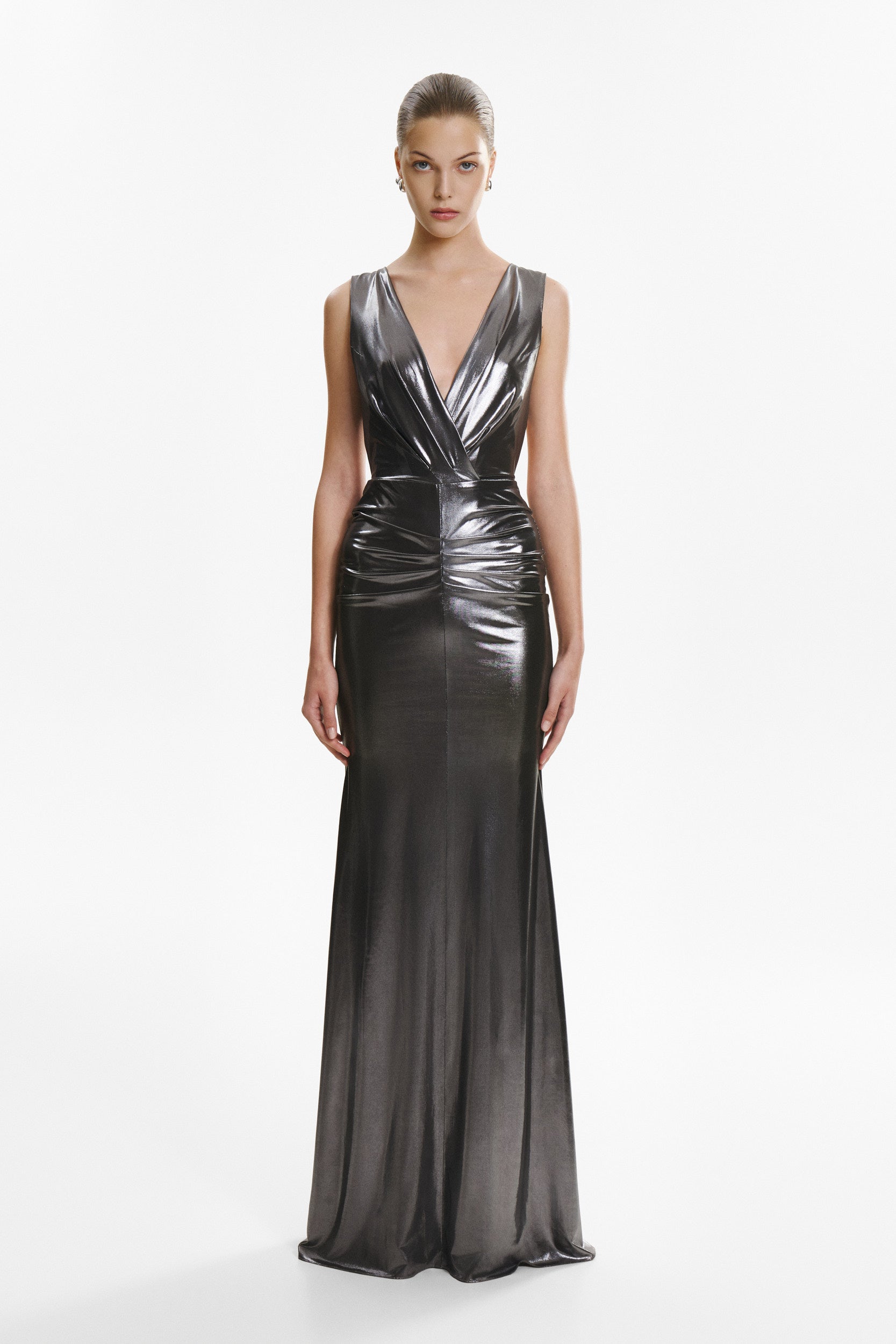 knee length dresses for ladies All eyes on you metallic jersey gown