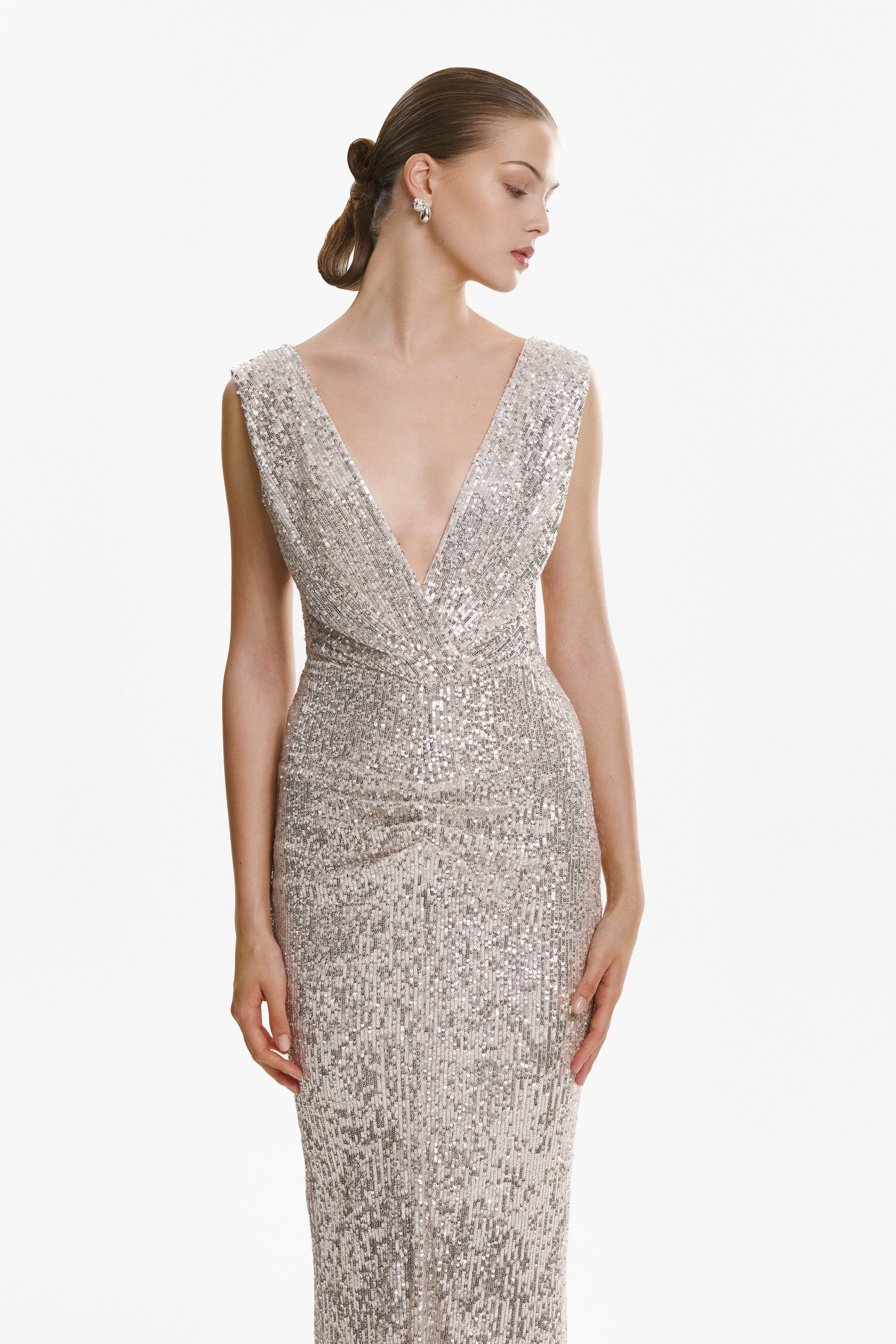 All Eyes On You Silver Sequin Gown