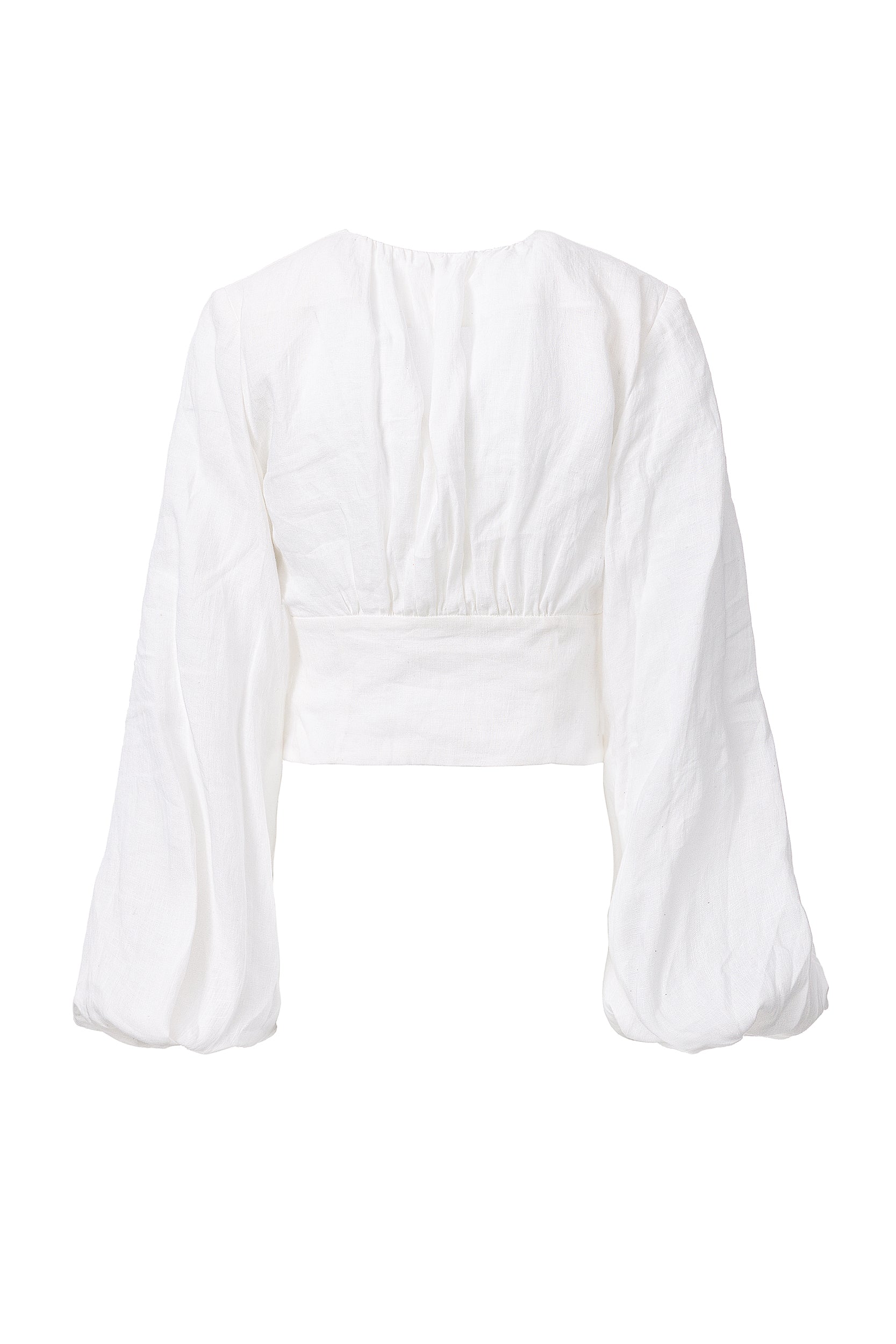 Ample-sleeve linen top in white