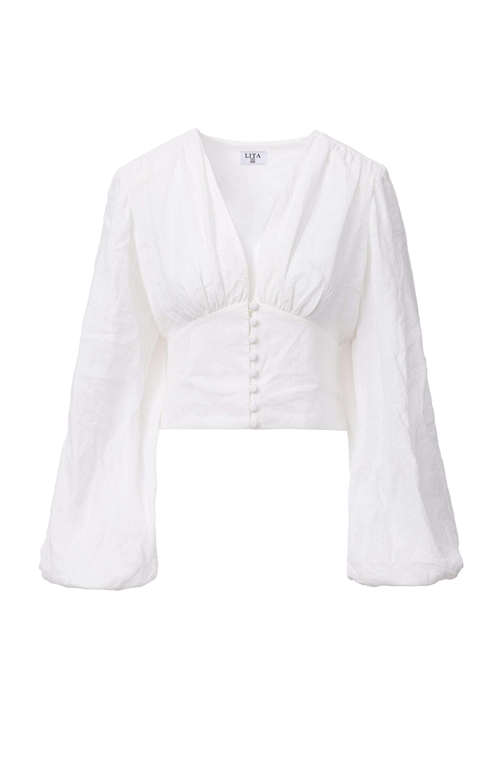 Ample-sleeve linen top in white