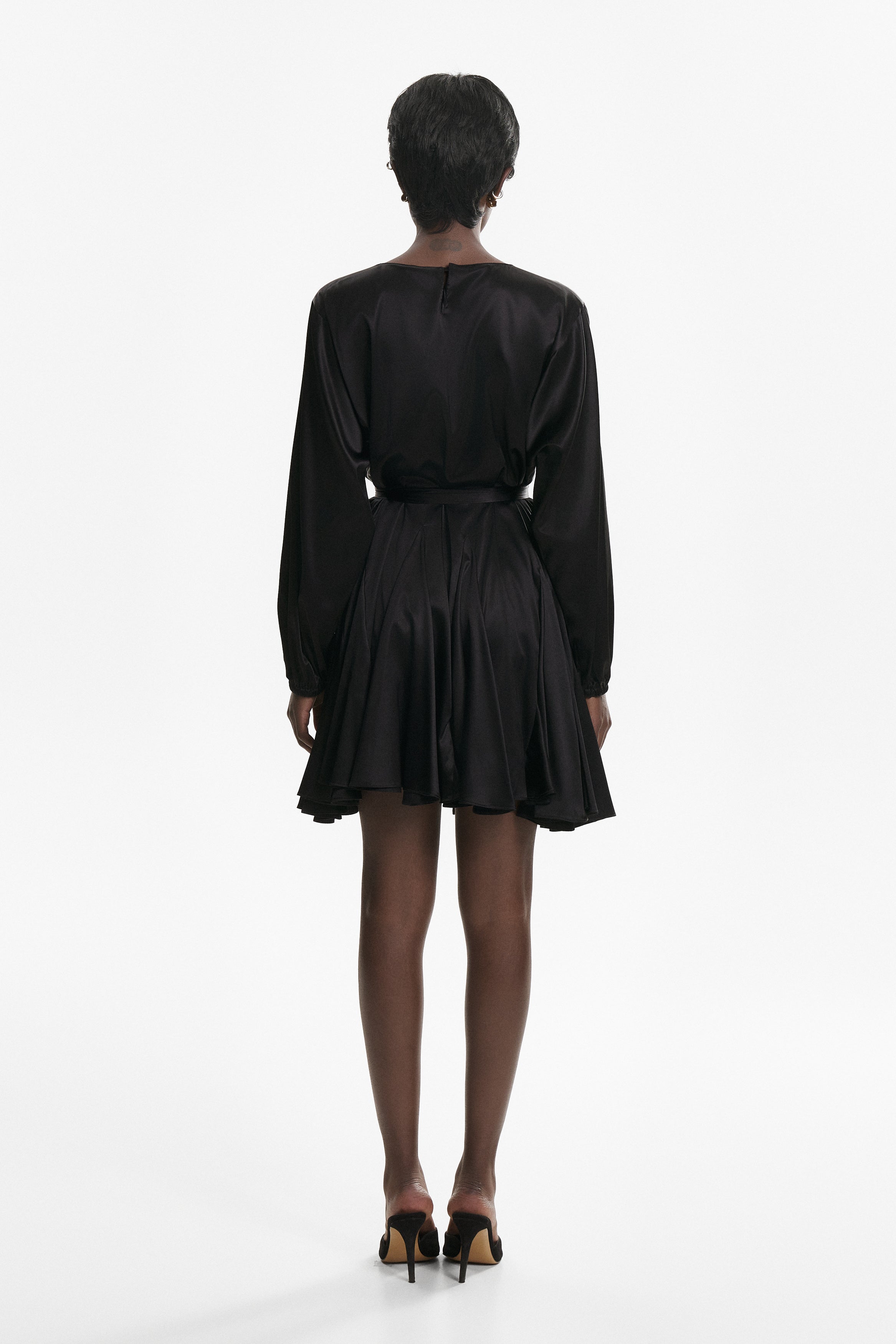 Black asymmetric pure-silk mini dress