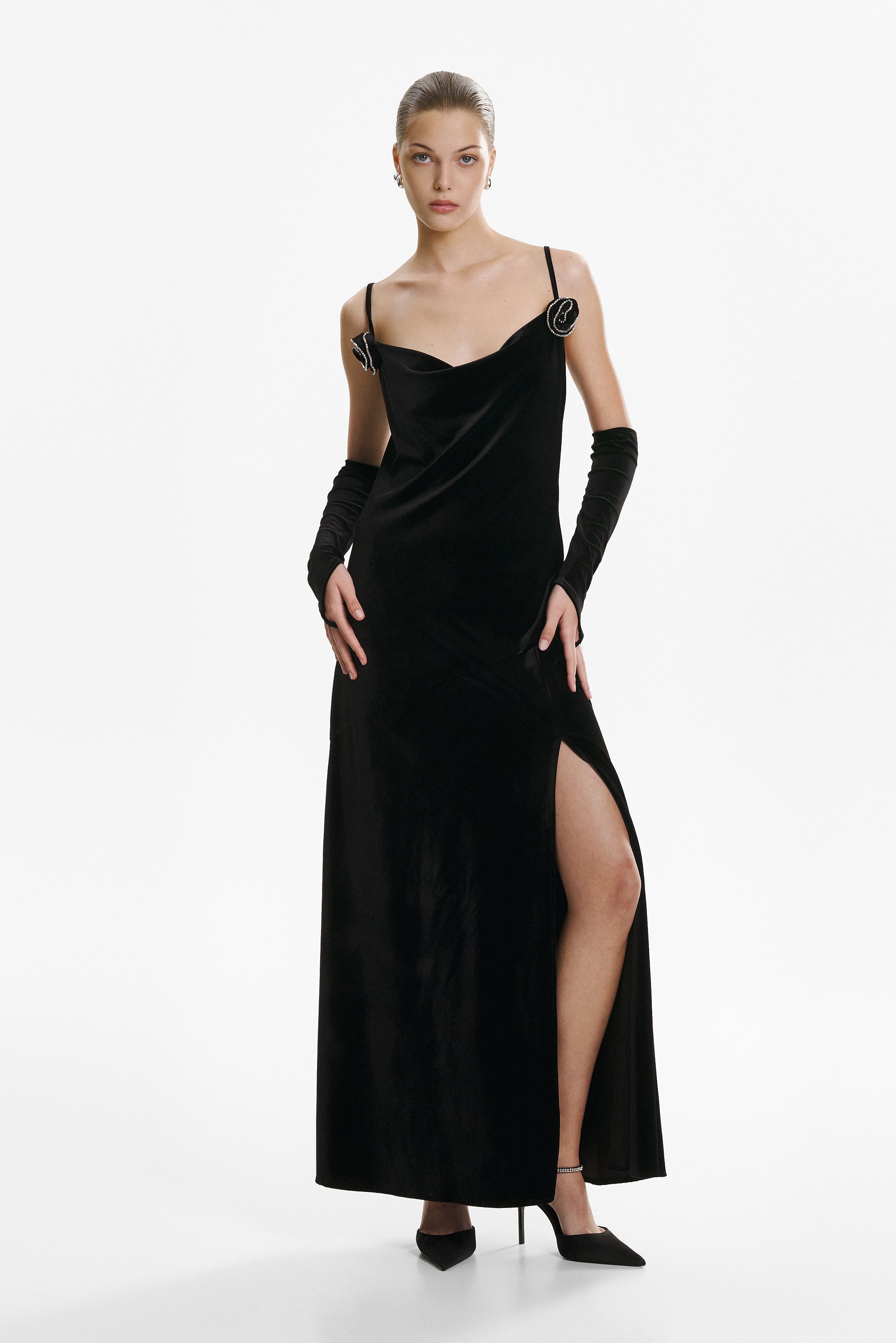 Black velvet maxi dress