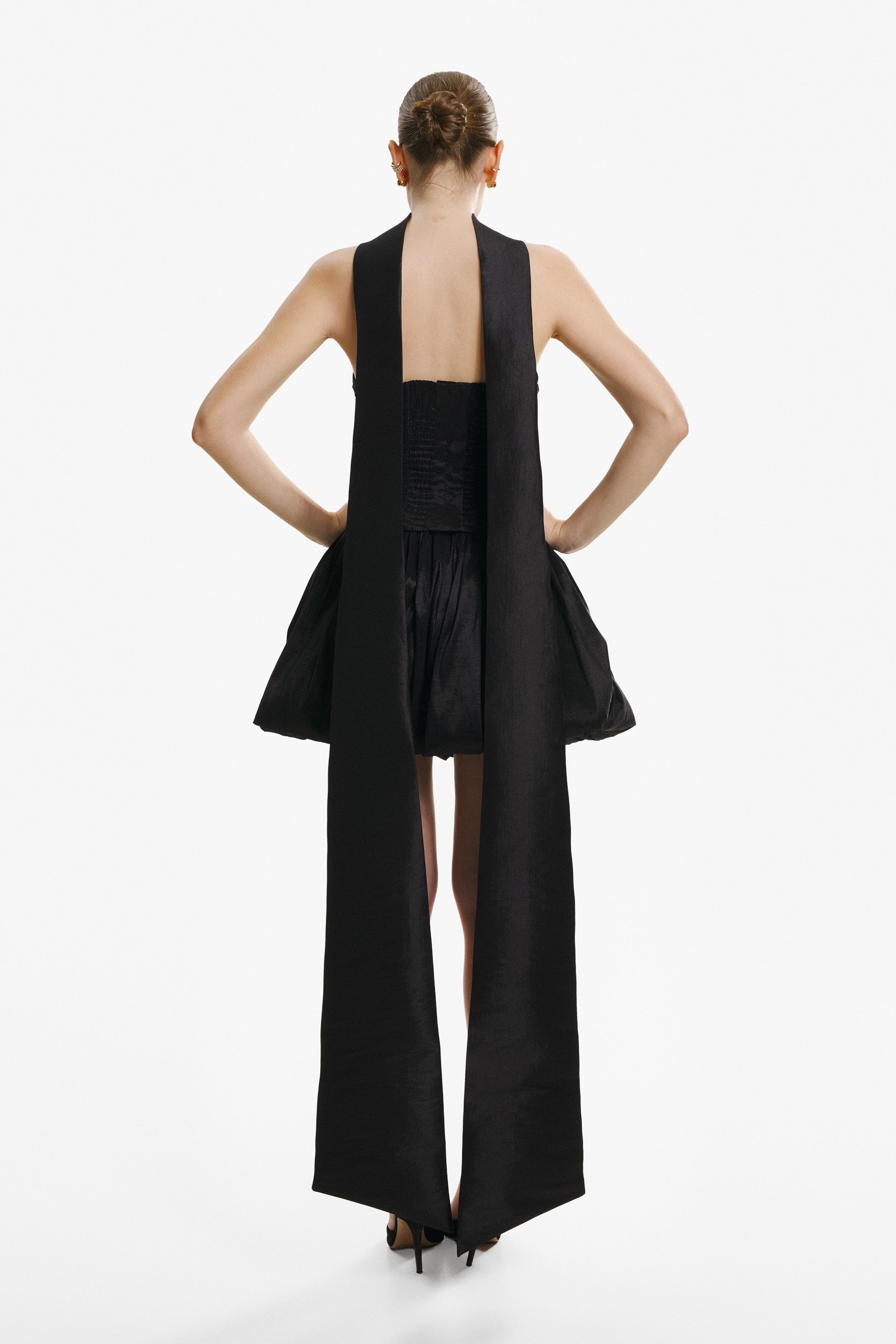 Corset top in black taffeta