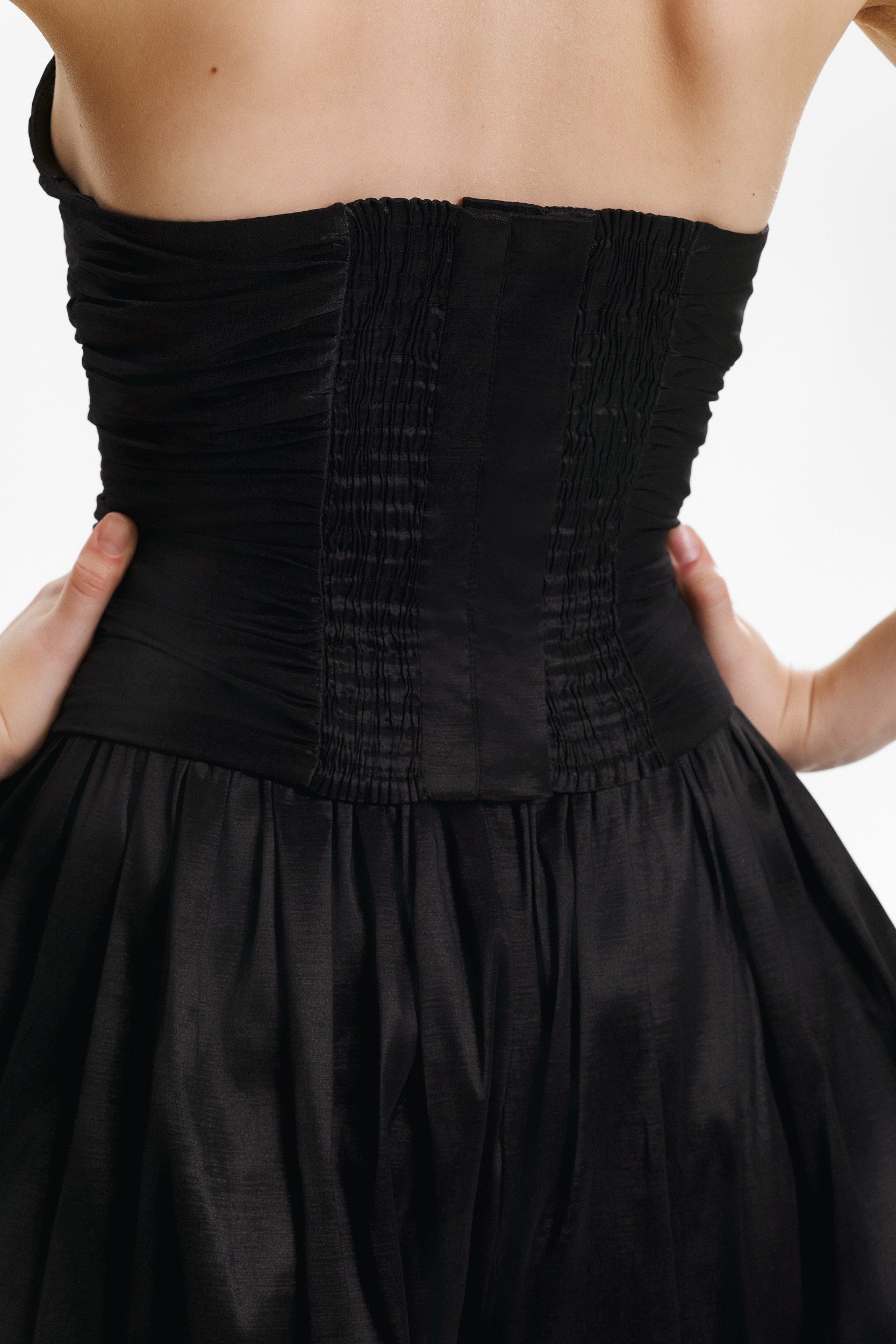 Corset top in black taffeta