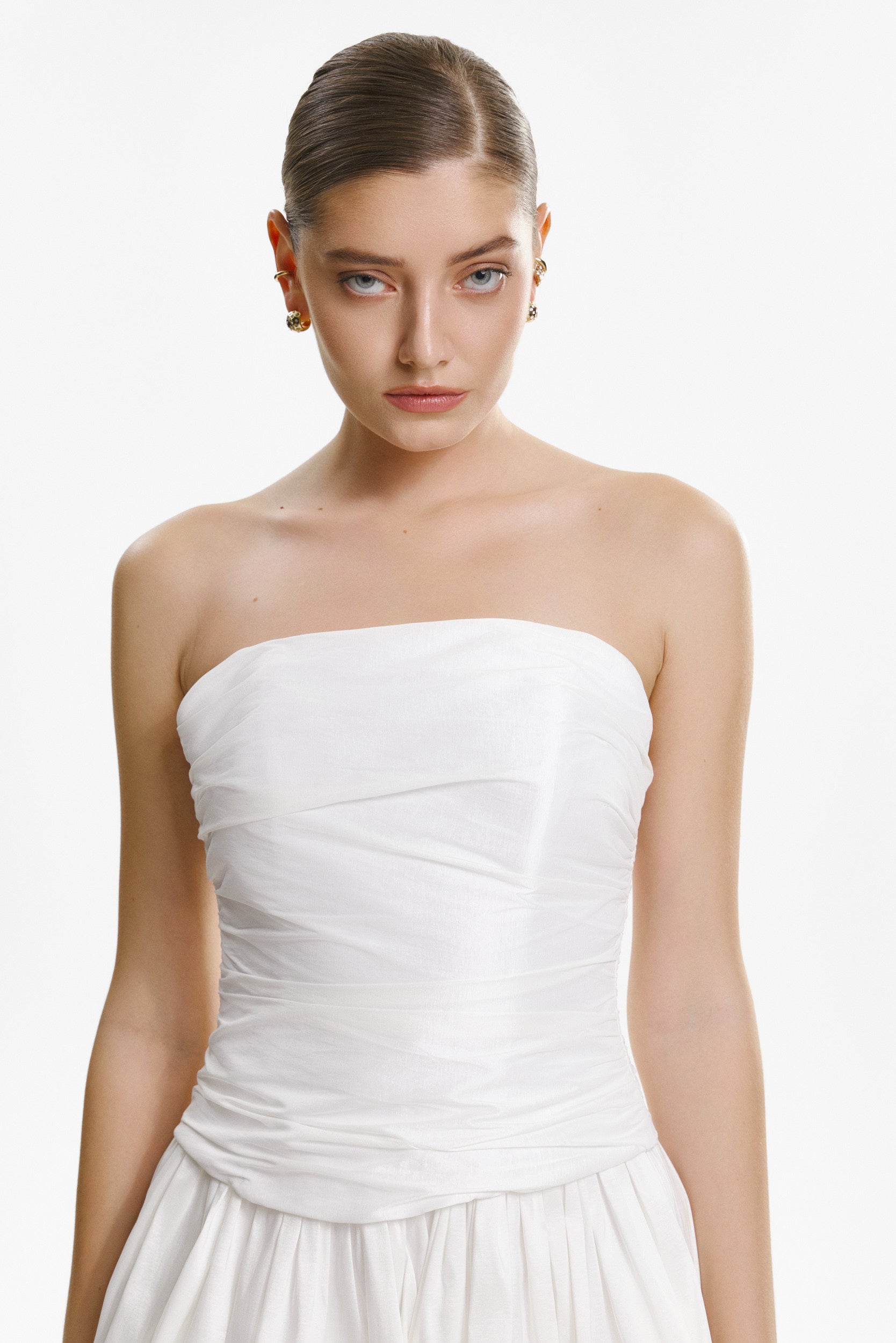 Corset top in white taffeta