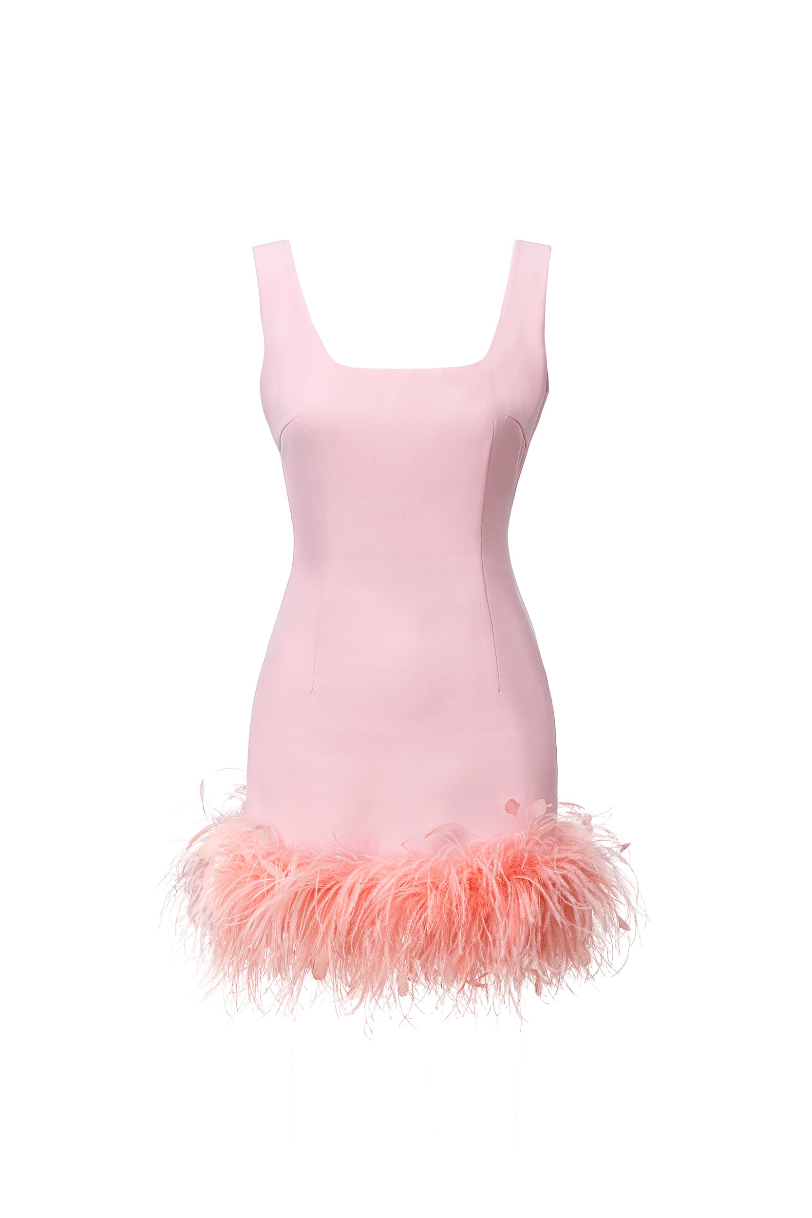 Feather-trimmed crepe mini dress in pink