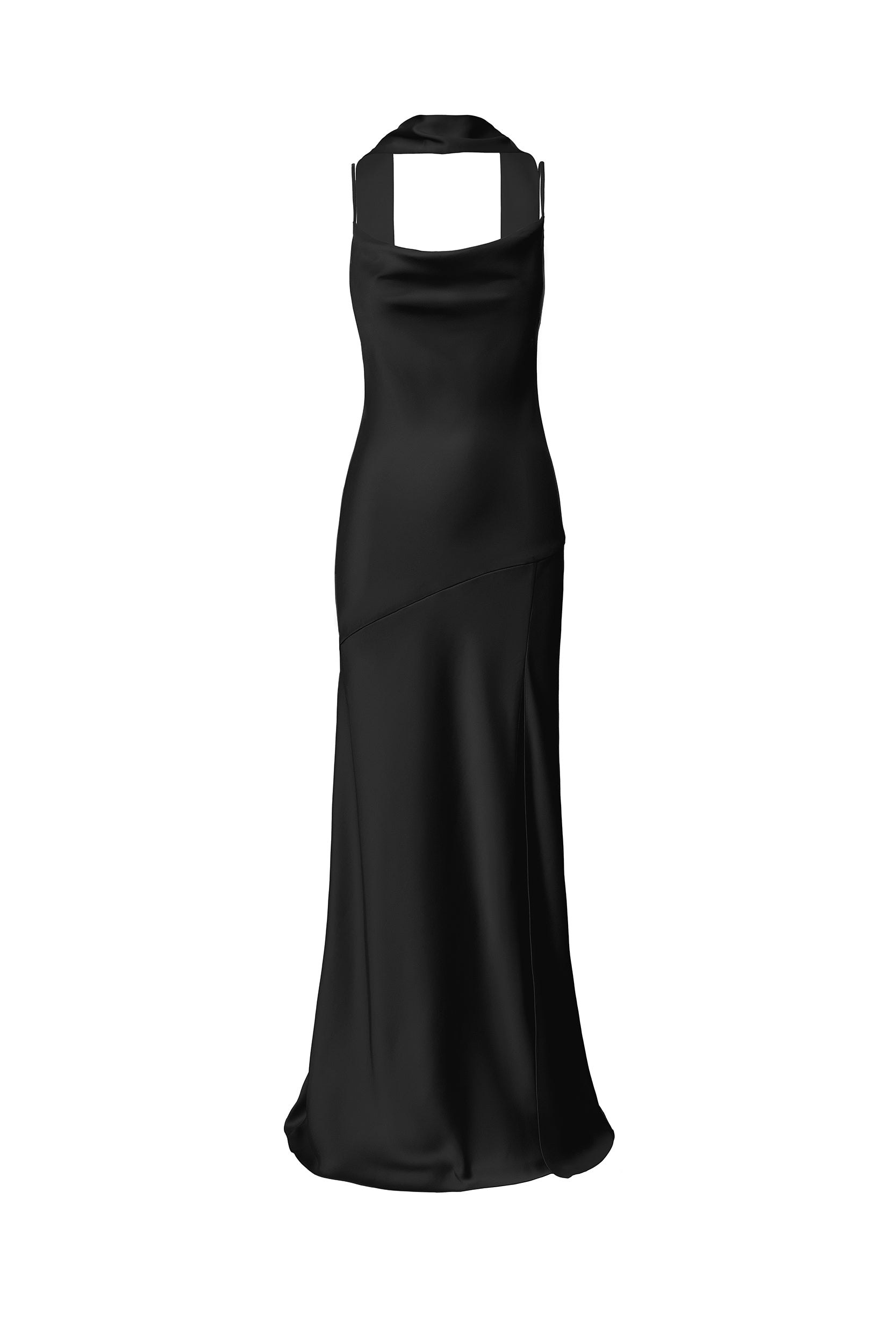 Floor-length satin dress in black