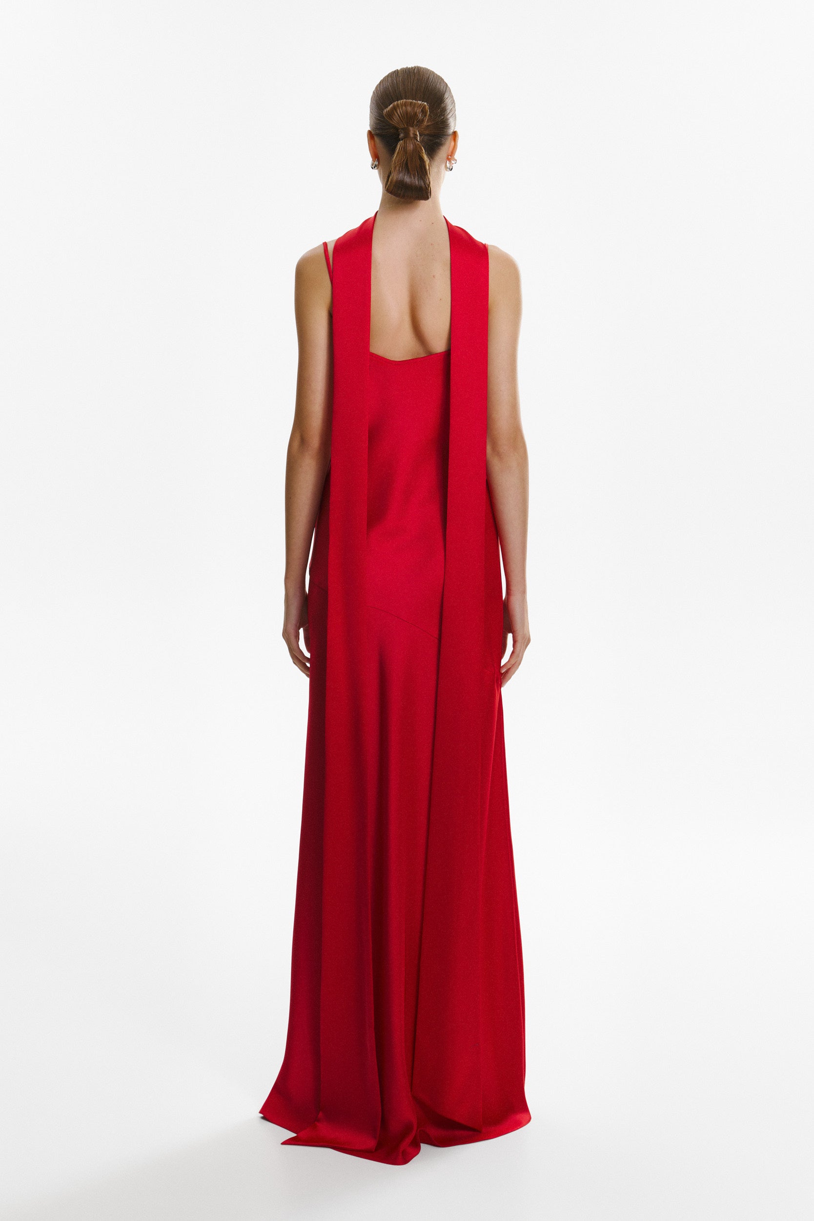 Floor-length satin dress in red