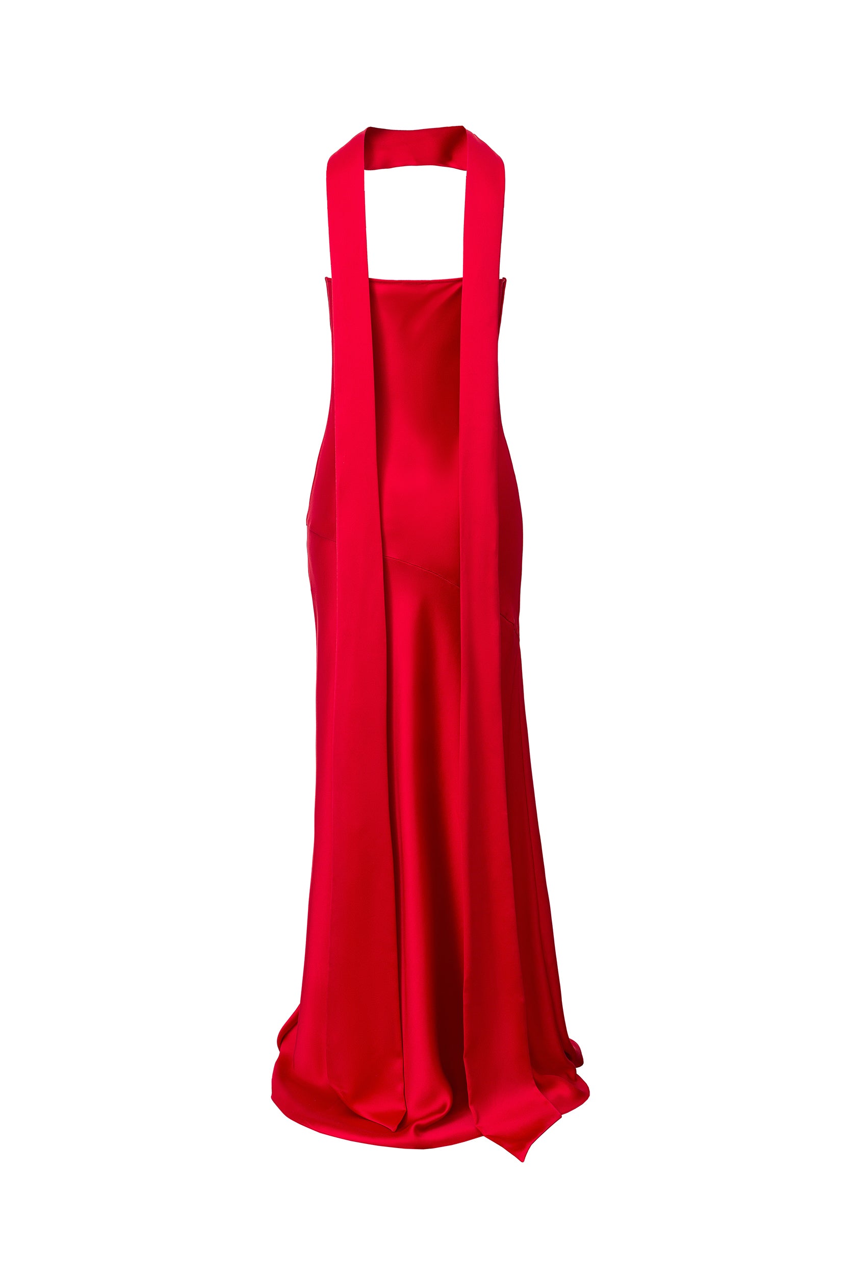 Floor-length satin dress in red