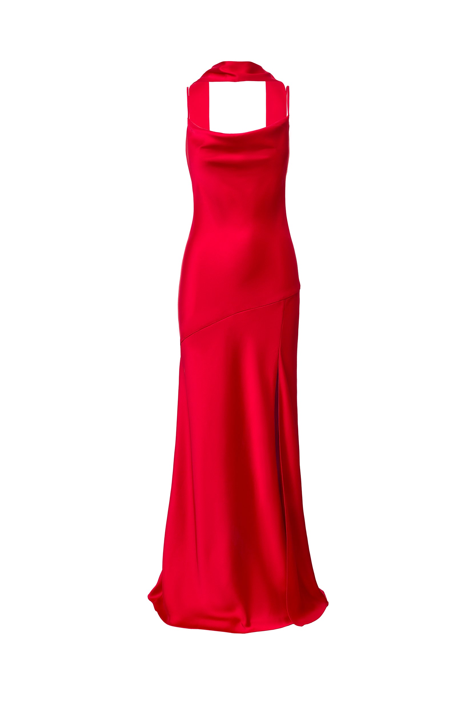 Floor-length satin dress in red