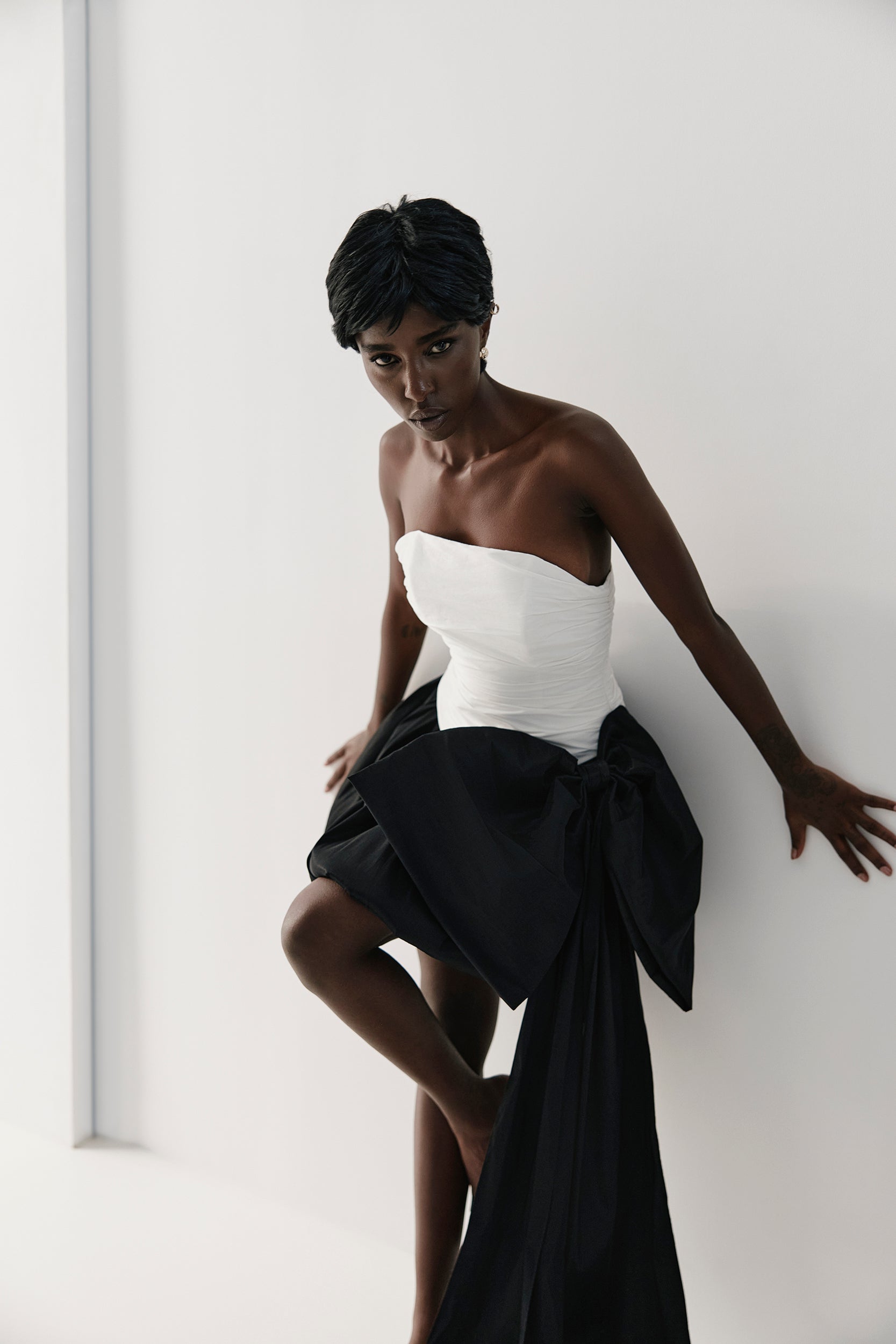 Mini bubble skirt in black taffeta