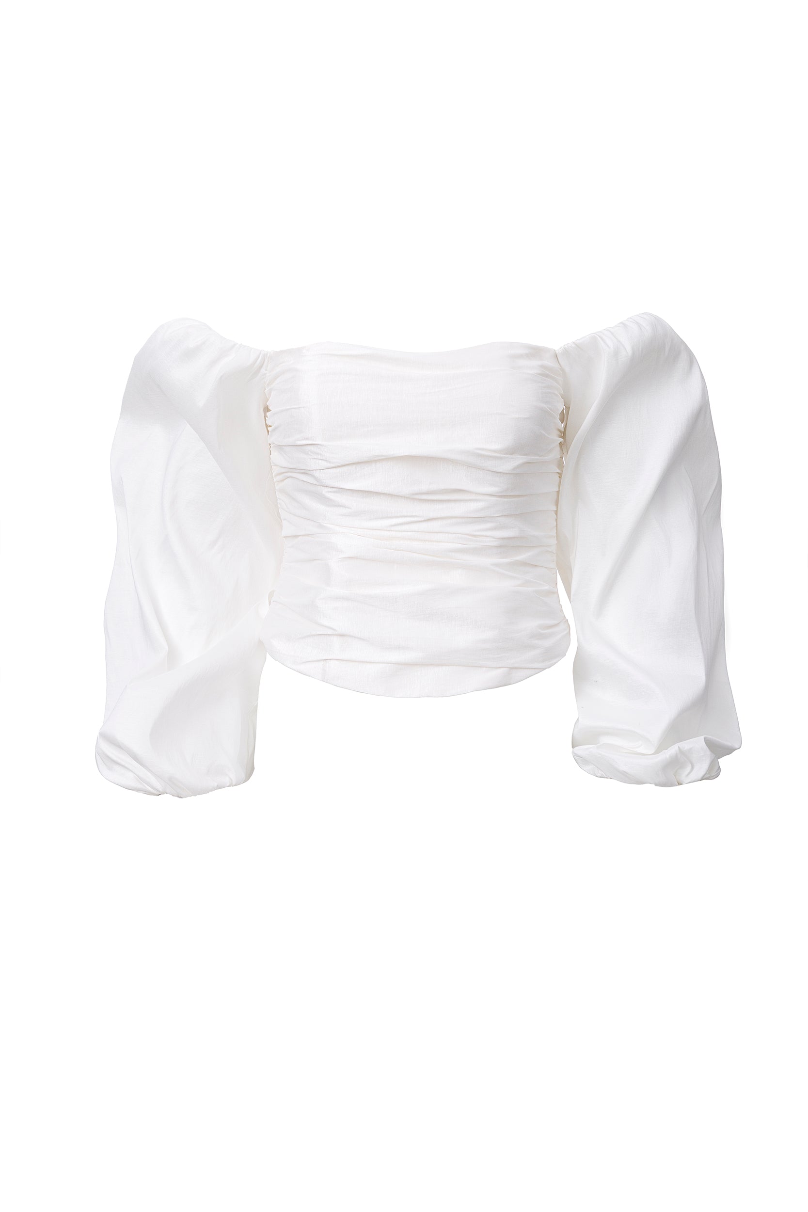 Off-the-shoulder white taffeta blouse