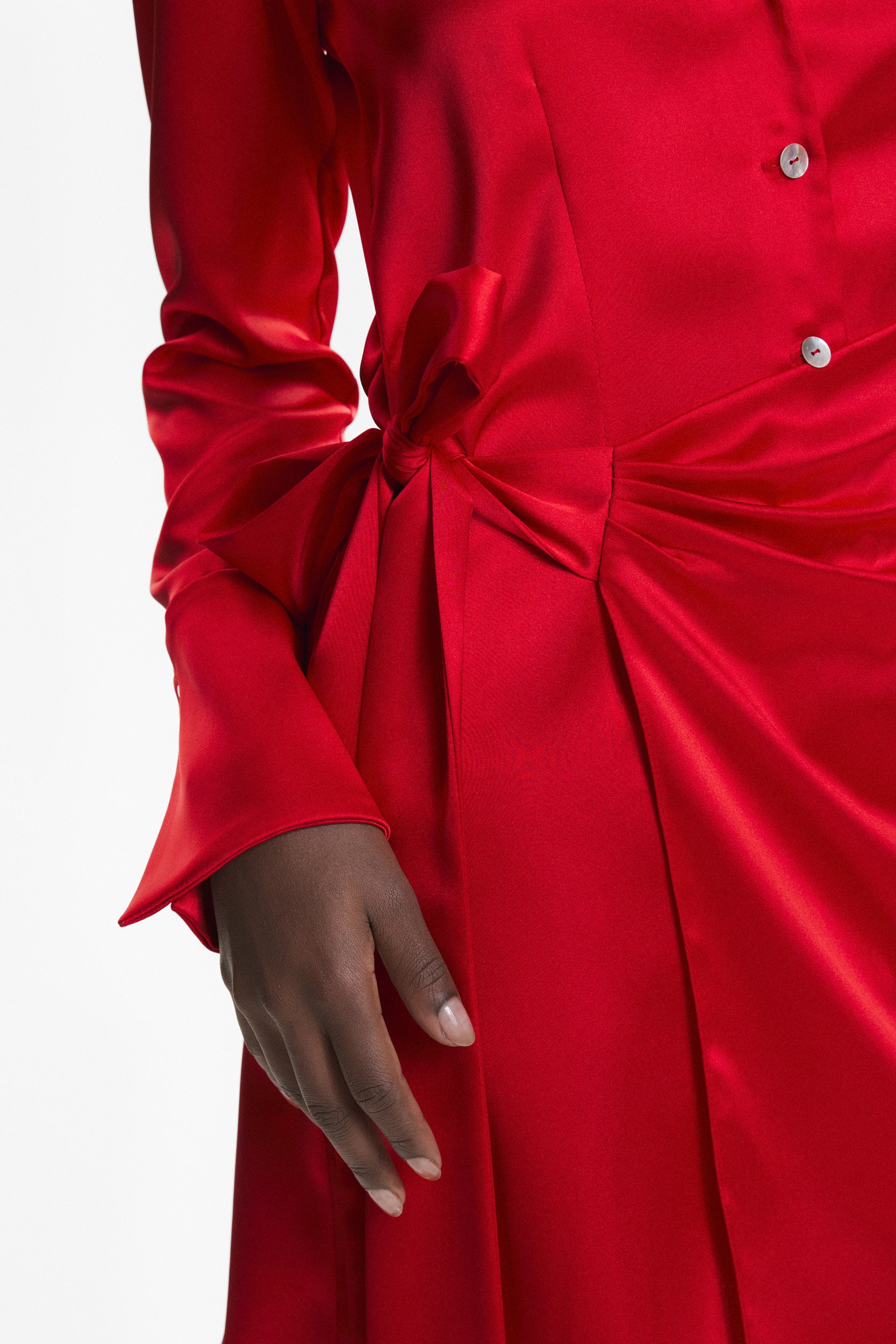 Red satin mini wrap dress