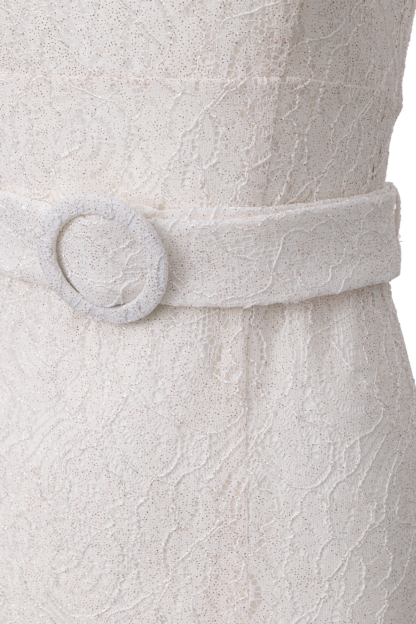 Ribbon-strap flared maxi dress in white lace
