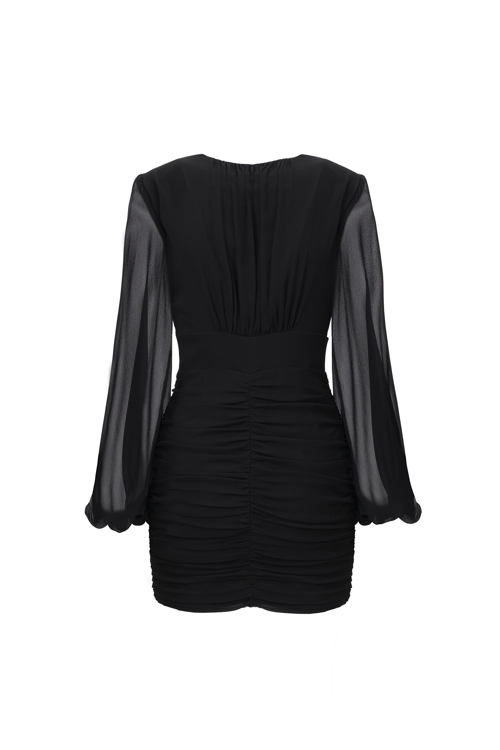 Ruched floral-appliqué black dress