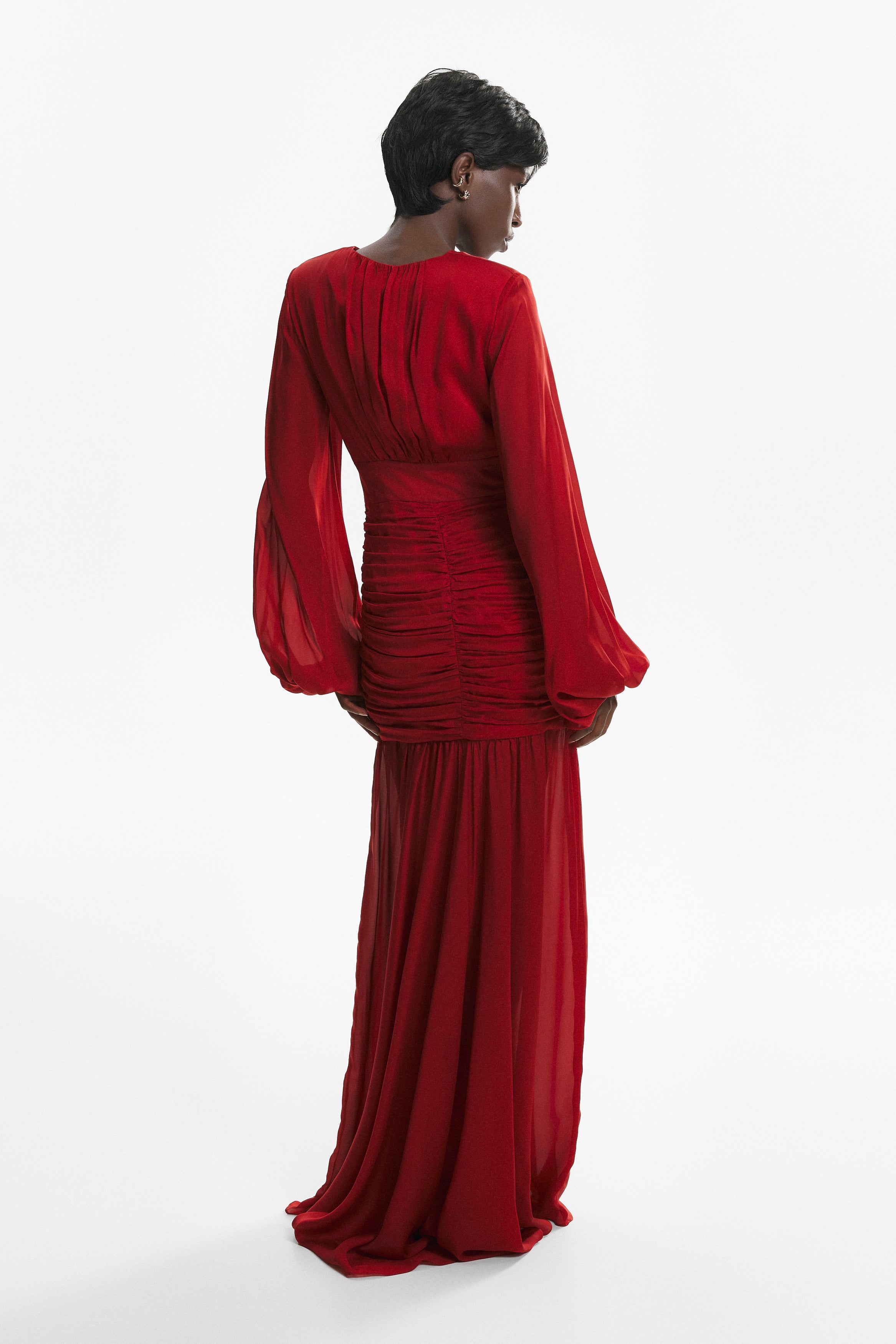 Ruched maxi dress in red