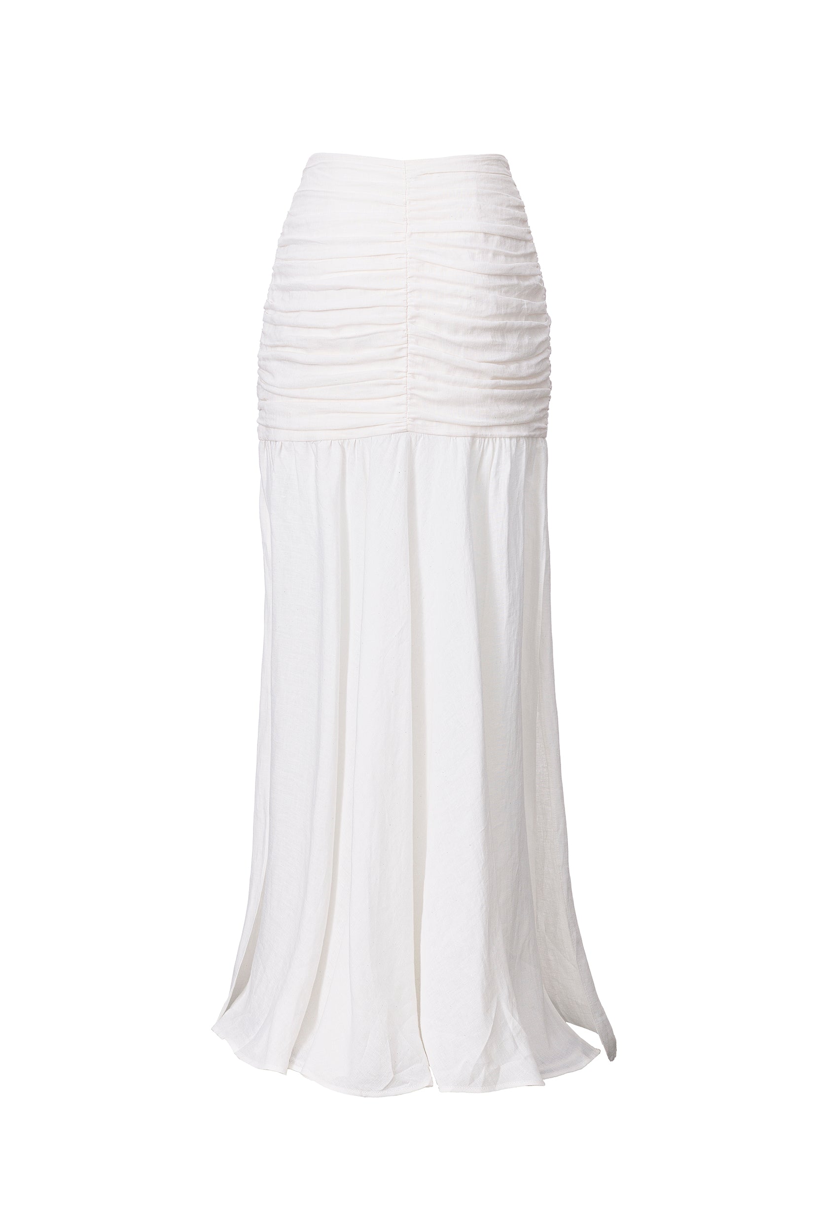 Ruched maxi skirt in white linen