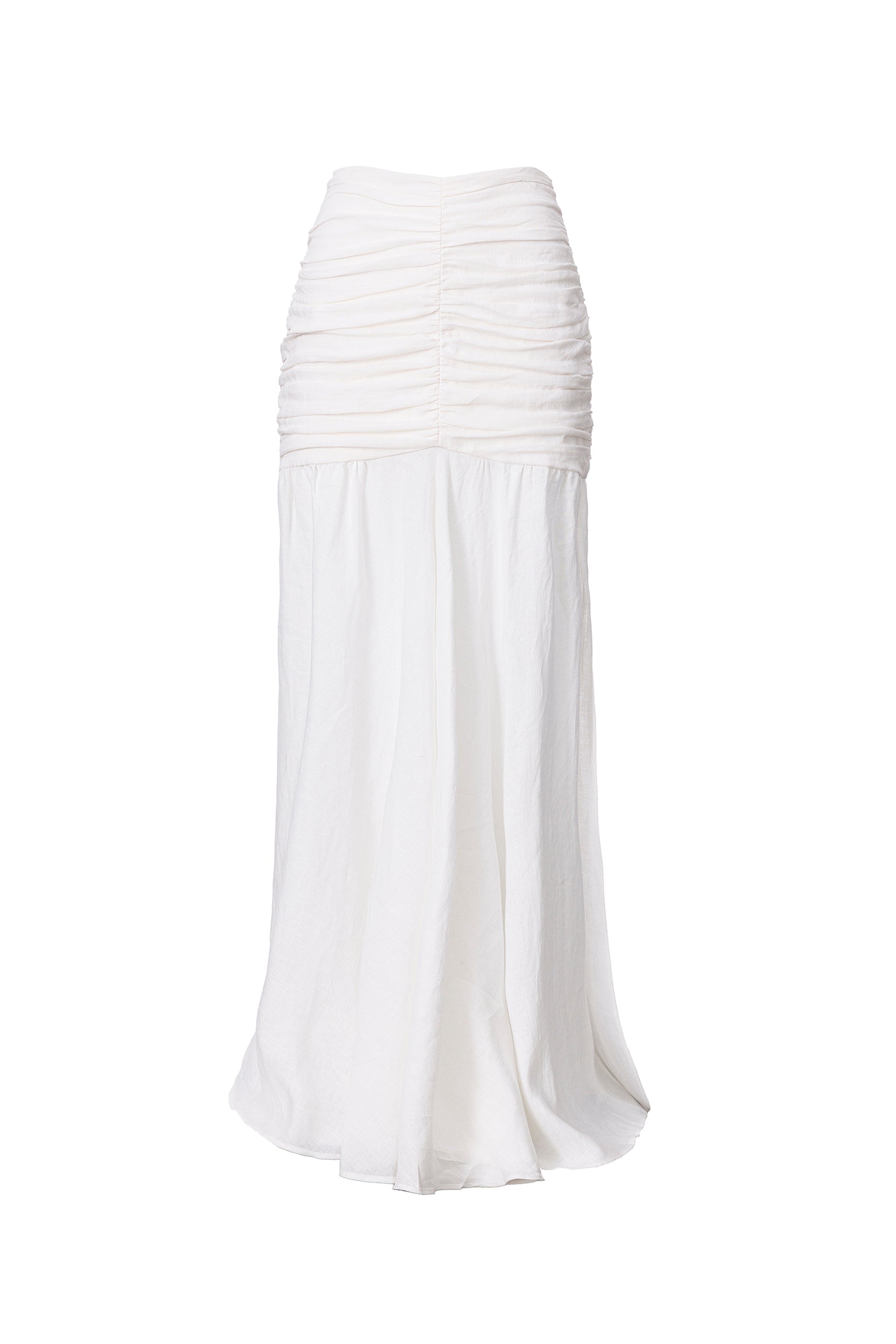 Ruched maxi skirt in white linen