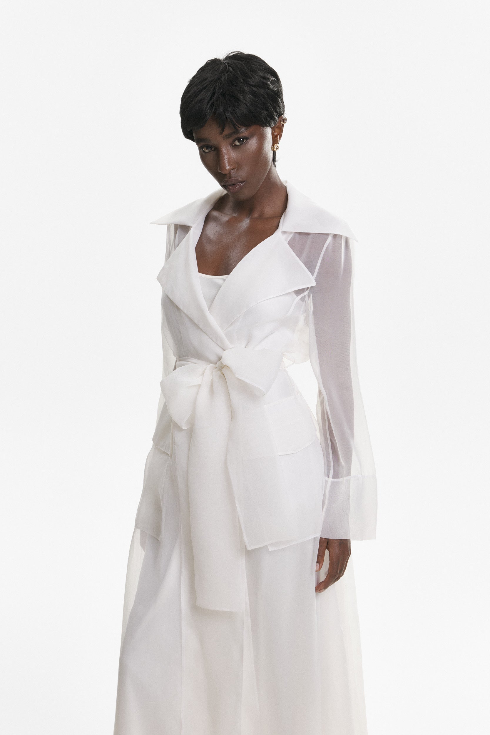 See Through White Organza Trench Dress
