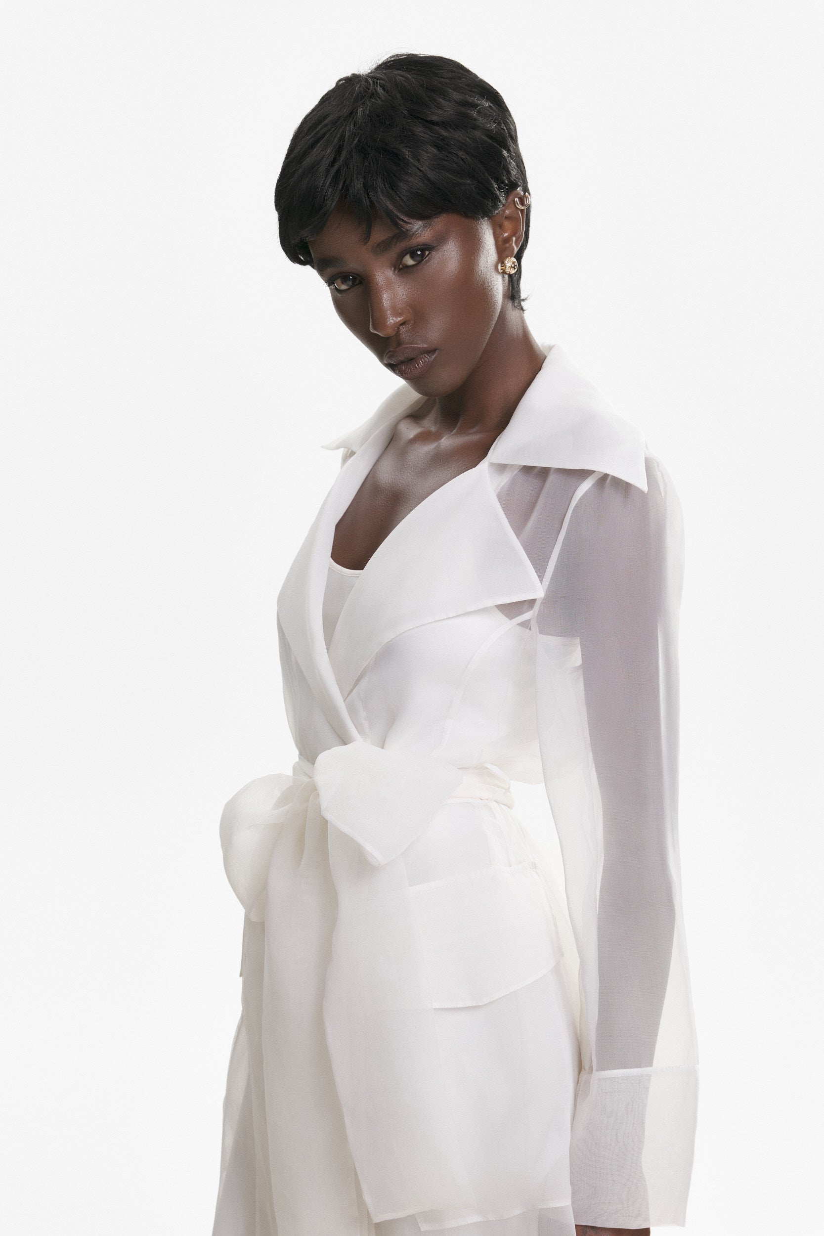 See Through White Organza Trench Dress