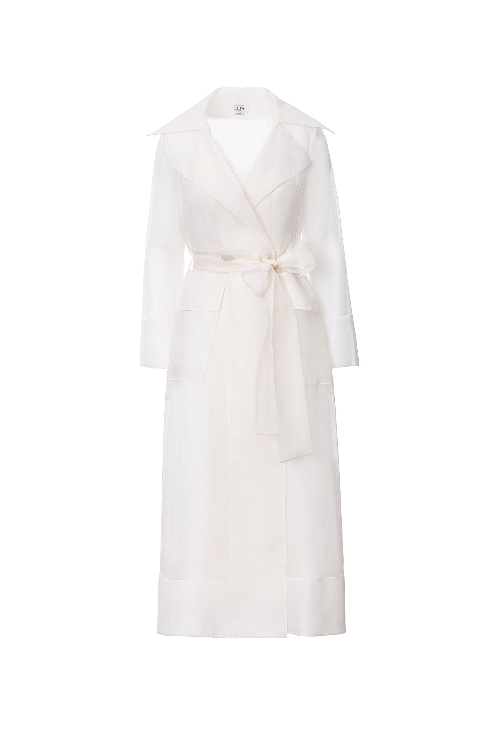 See Through White Organza Trench Dress