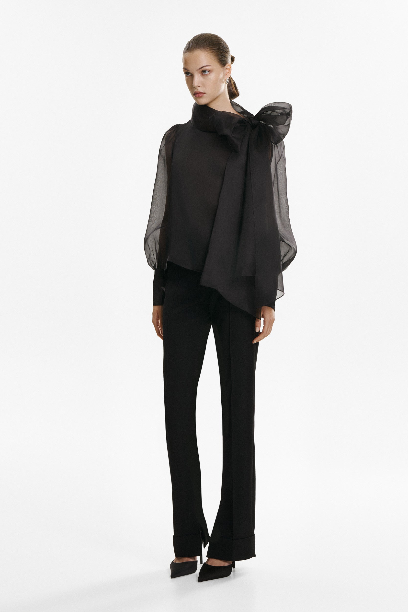 Sheer black organza-silk blouse
