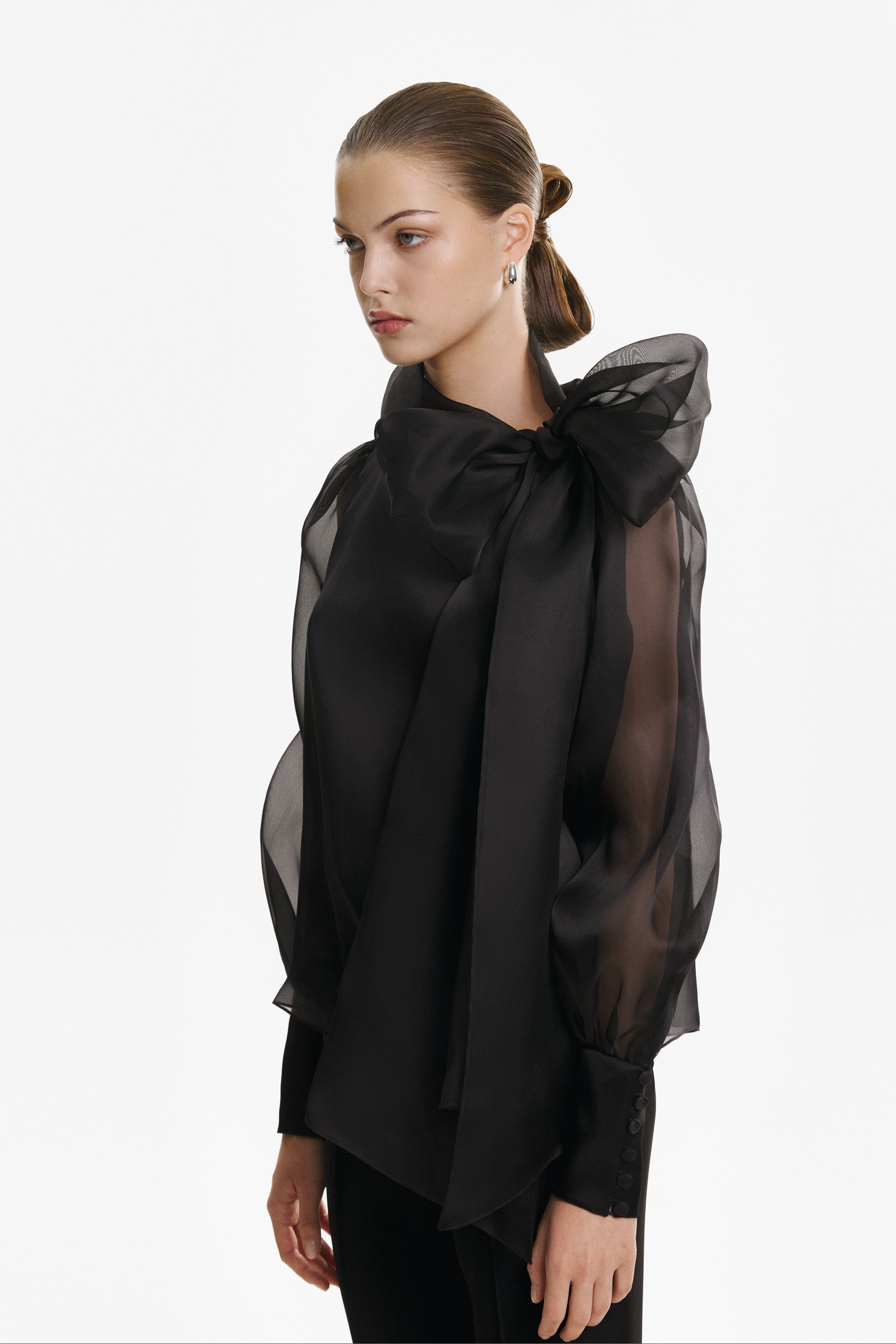 Sheer black organza-silk blouse