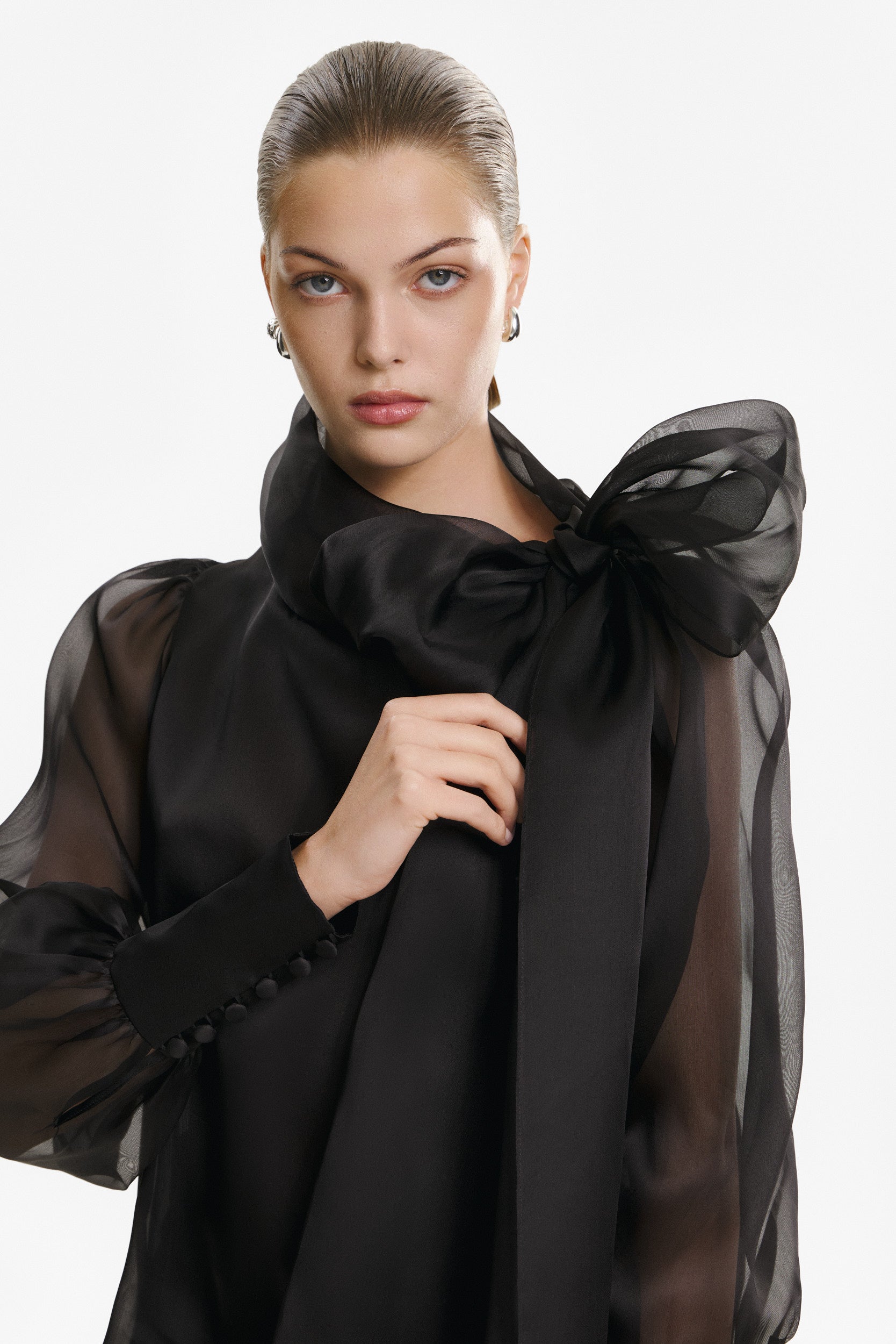 Sheer black organza-silk blouse