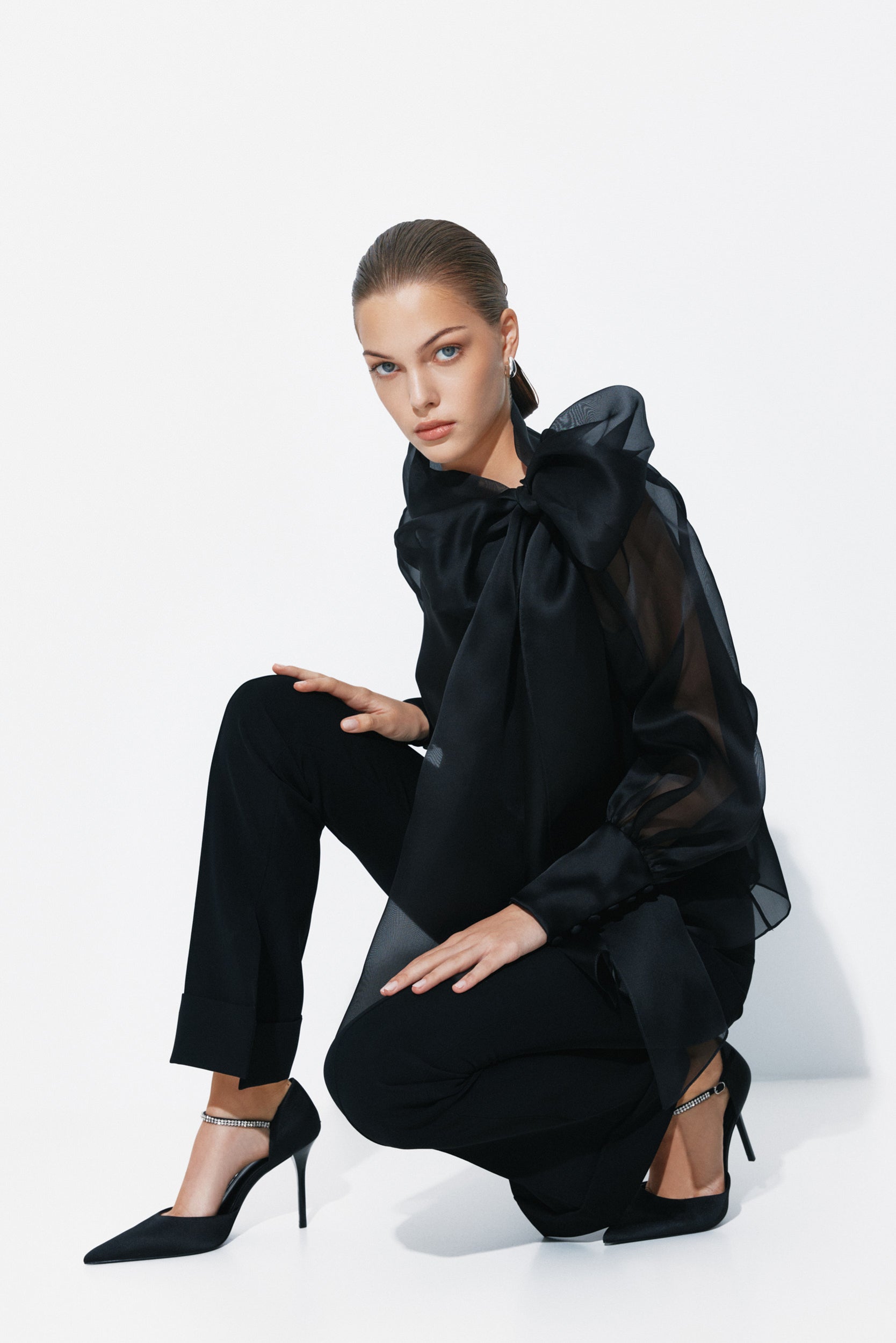 Sheer black organza-silk blouse