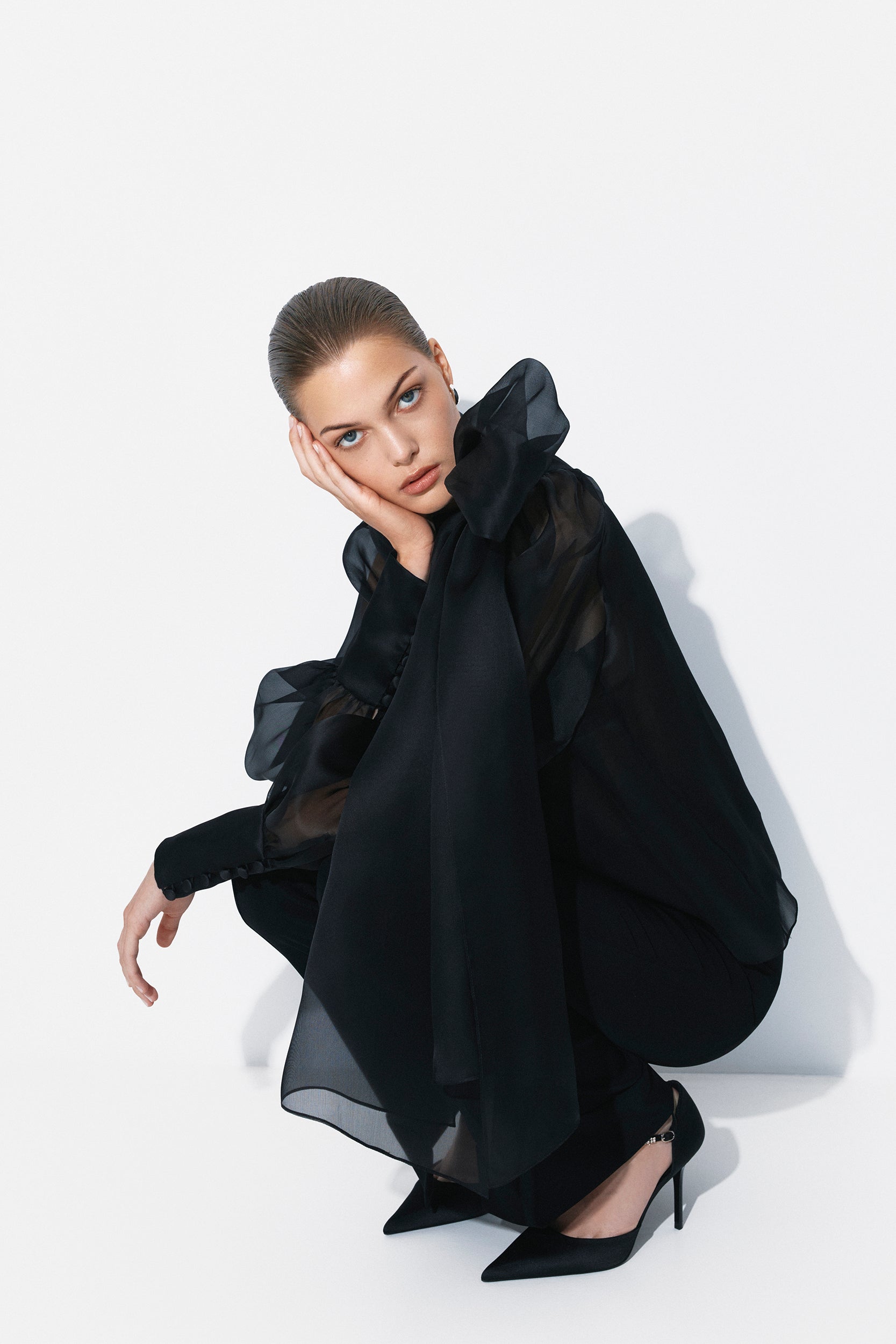 Sheer black organza-silk blouse