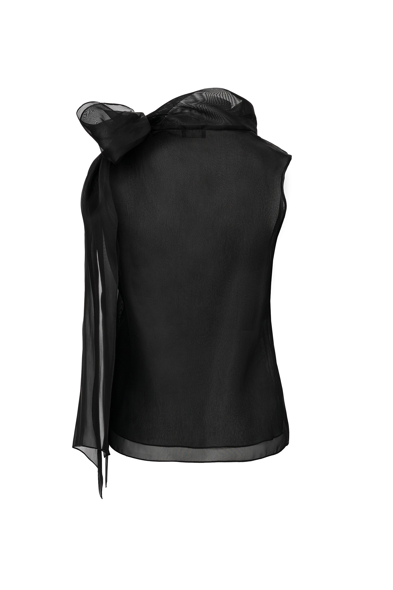 Short-Sleeve Sheer Black Bow Blouse