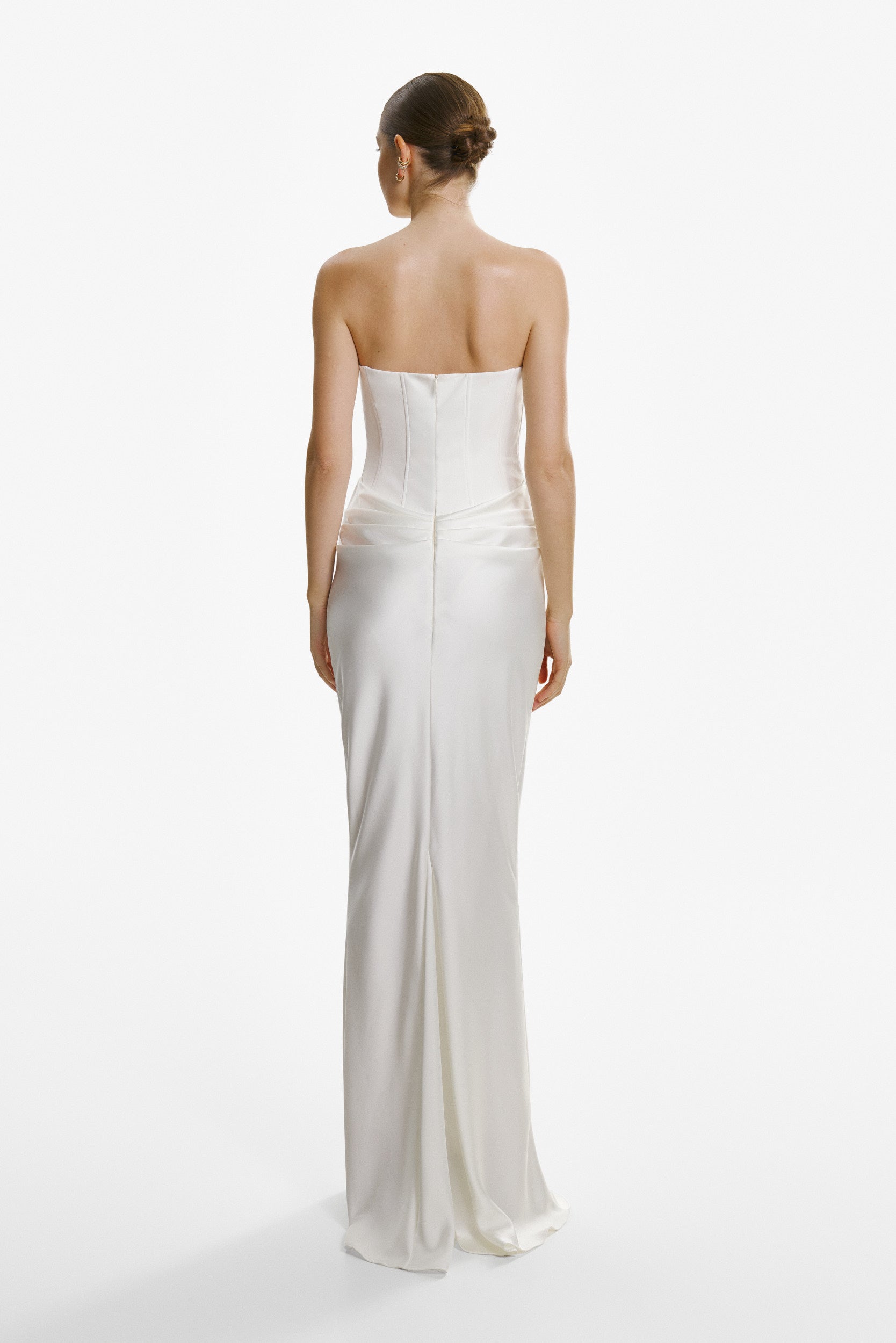 Strapless draped white gown