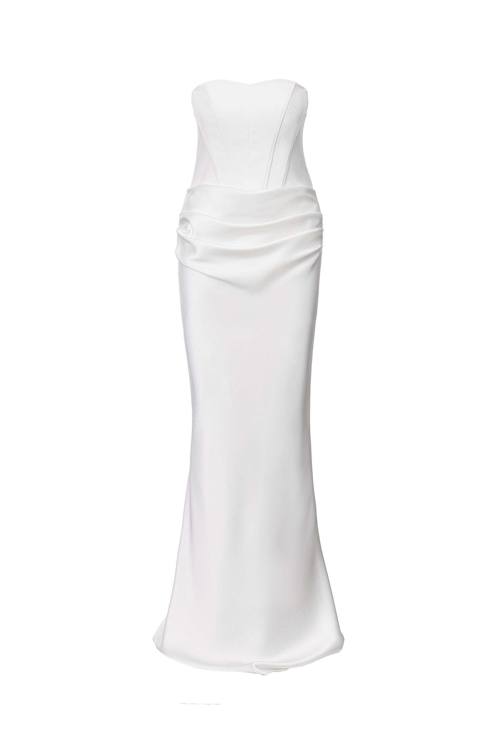 Strapless draped white gown