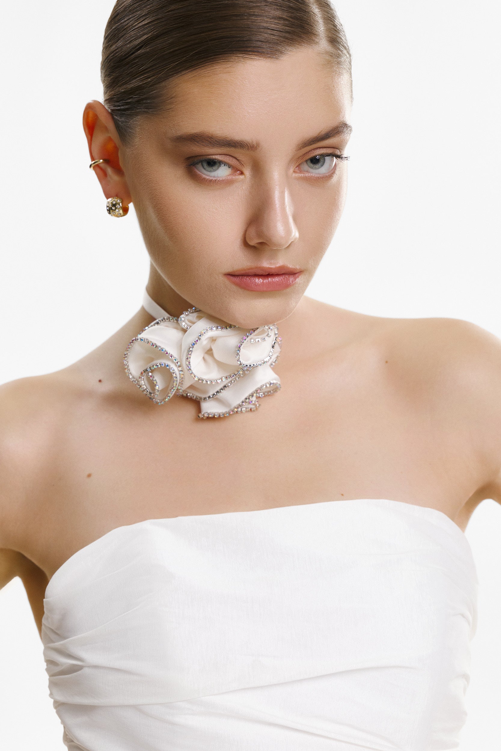 White trio rosette satin tie