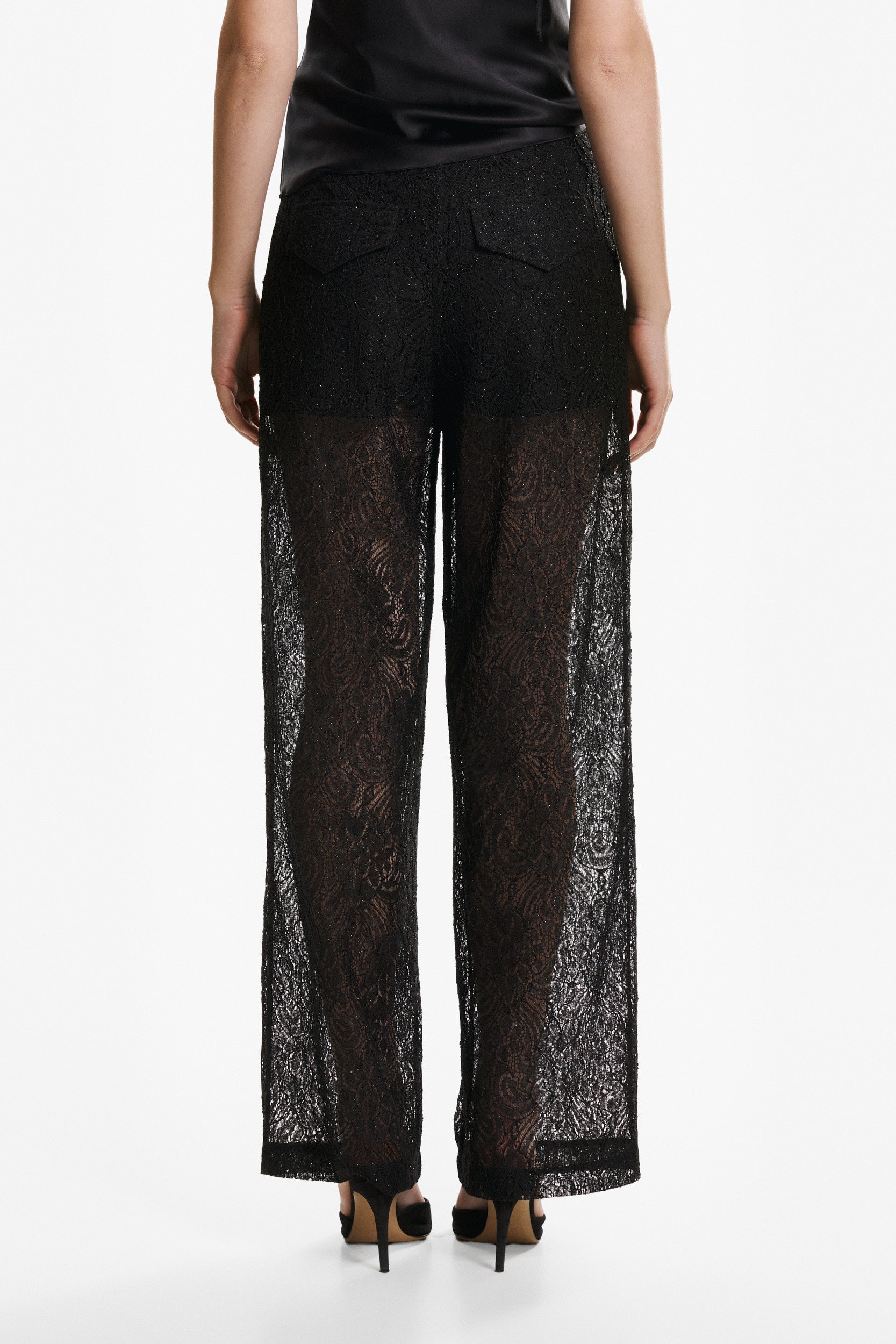 Wide-leg lace trousers in black