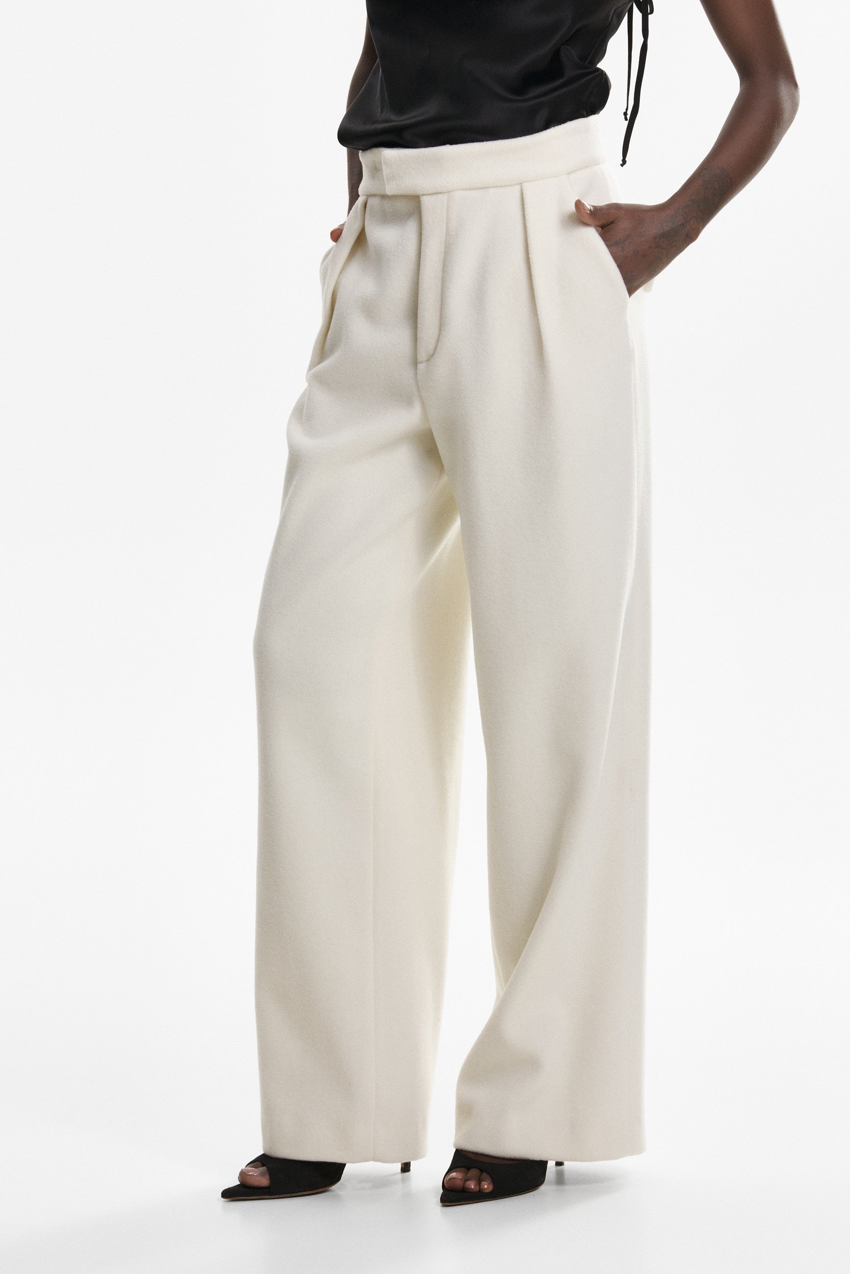 Wide-leg trousers in white wool