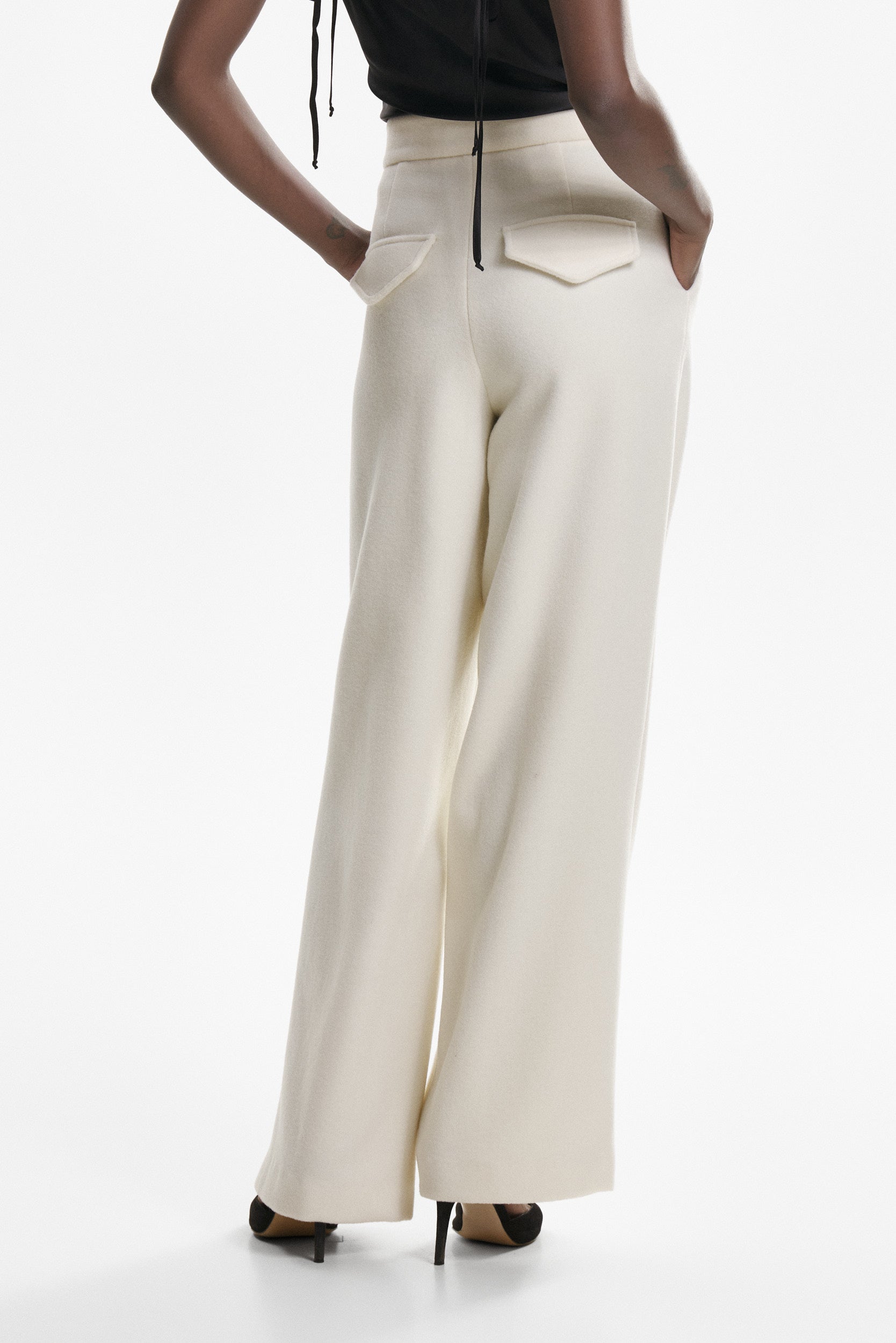 Wide-leg trousers in white wool